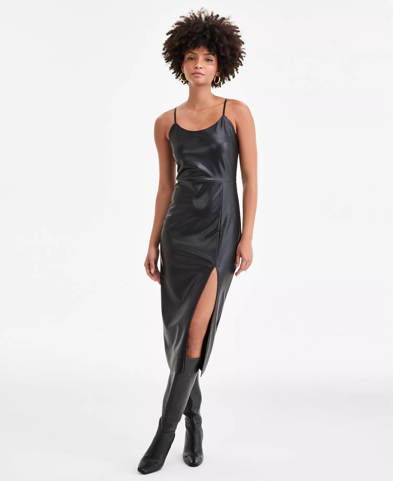 Women's Faux-Leather Midi Dress, Macy's Exclusive - Black - XS