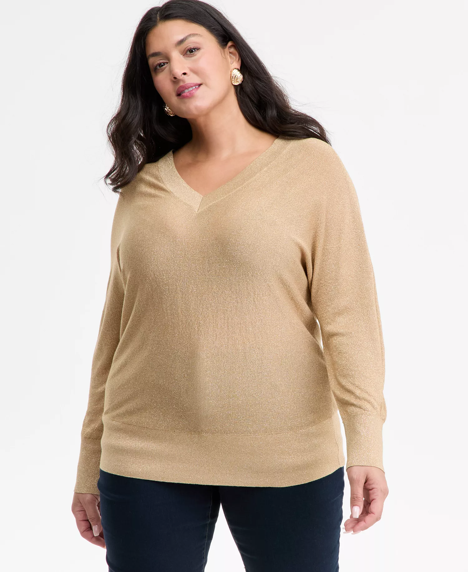Plus Size V-Neck Dolman-Sleeve Sweater, Macy's Exclusive  - Copper Moon Lrx - 0X