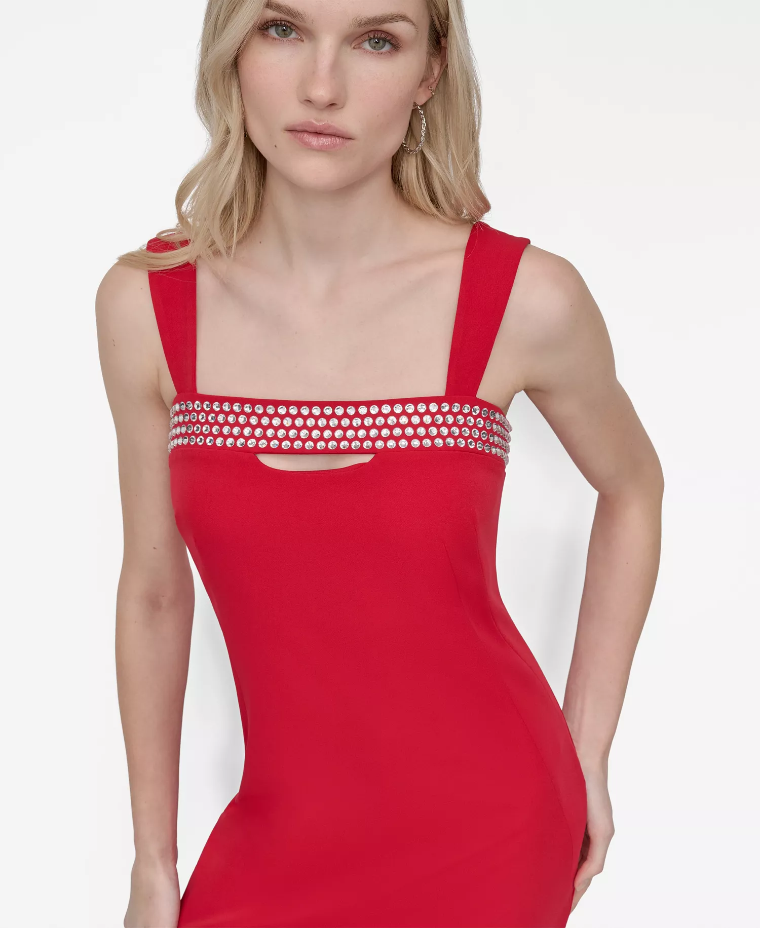 Women's Sleeveless Hotfix Embellished Sheath Dress - City Crimson - 10