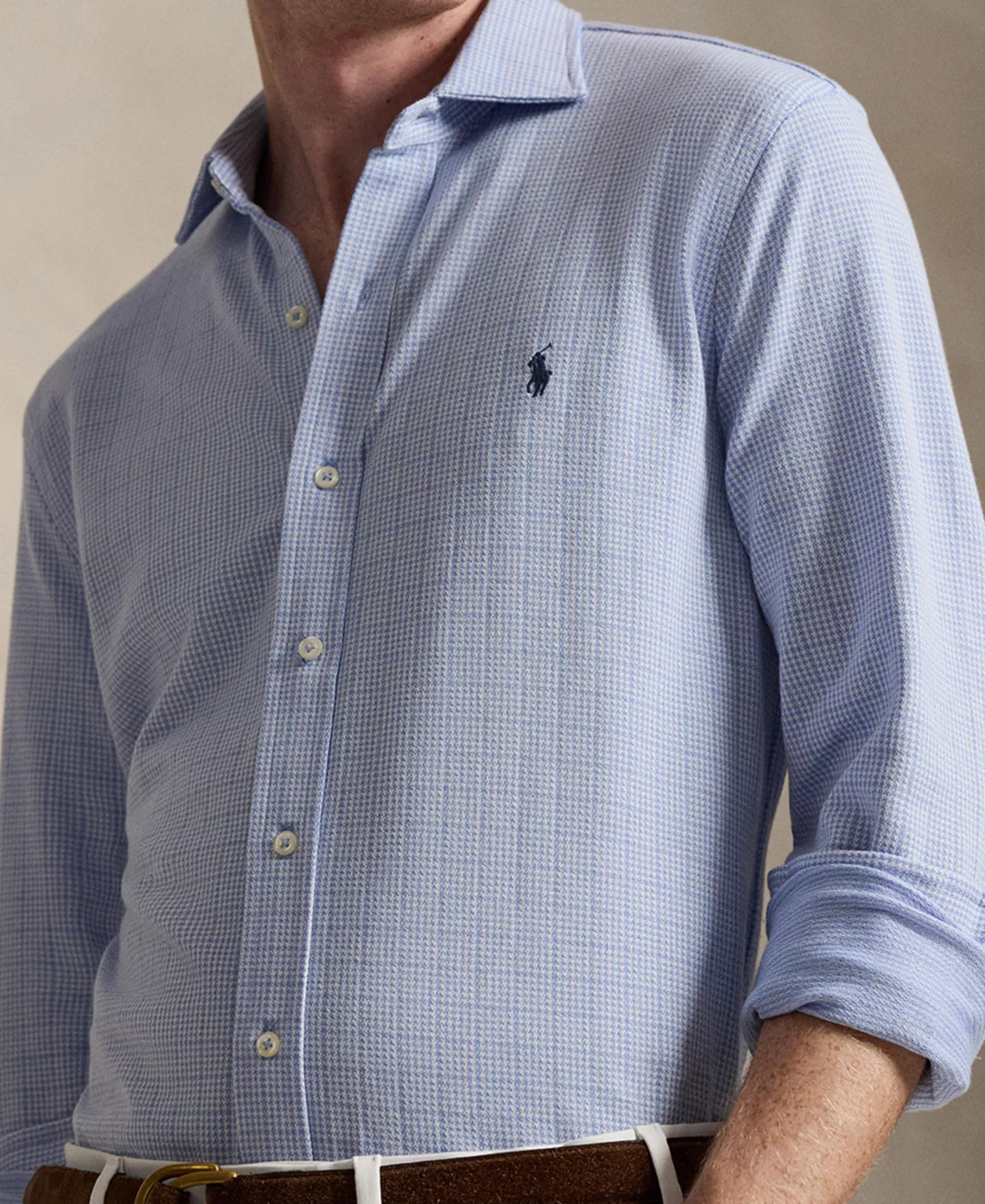 Men's Glen Plaid Spread Collar Shirt - Glen Plaid Blue/White - 2XL