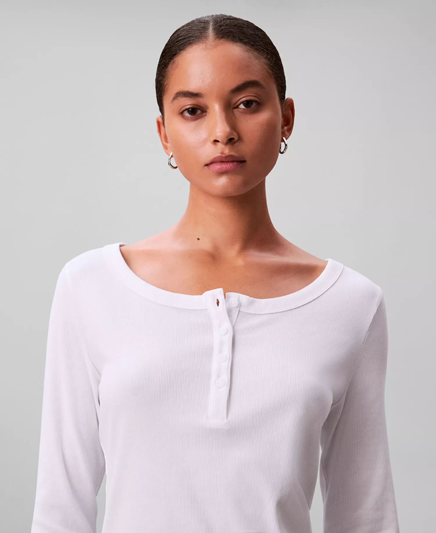 Women's Long Sleeve Ribbed Knit T-Shirt - Brilliant White - M