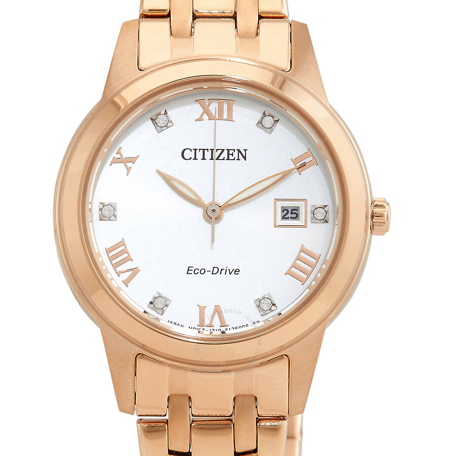 Citizen Eco-Drive Crystal Silver Dial Ladies Watch