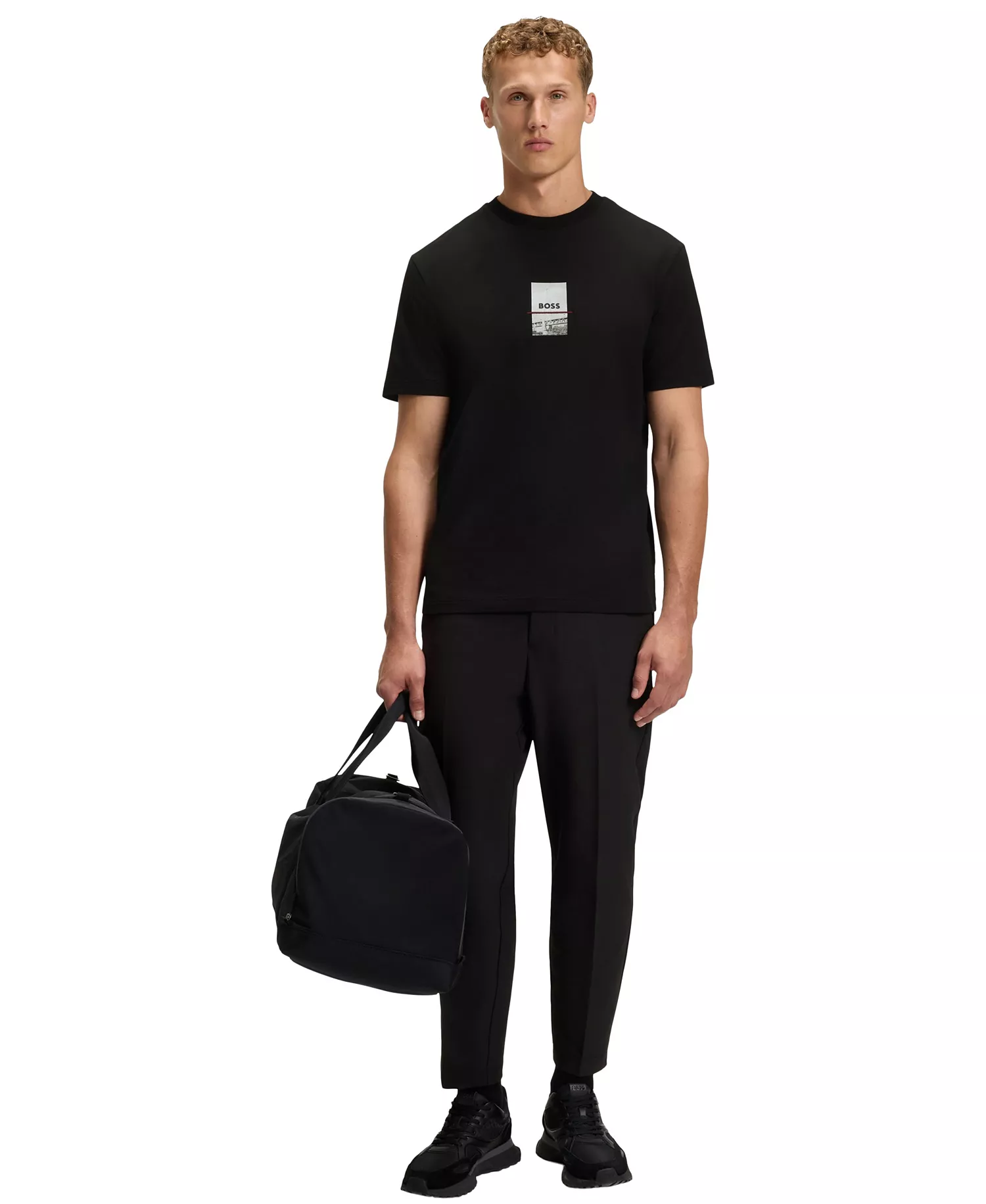 Men's Stretch Cotton Print Relaxed-Fit T-Shirt - Black - XL