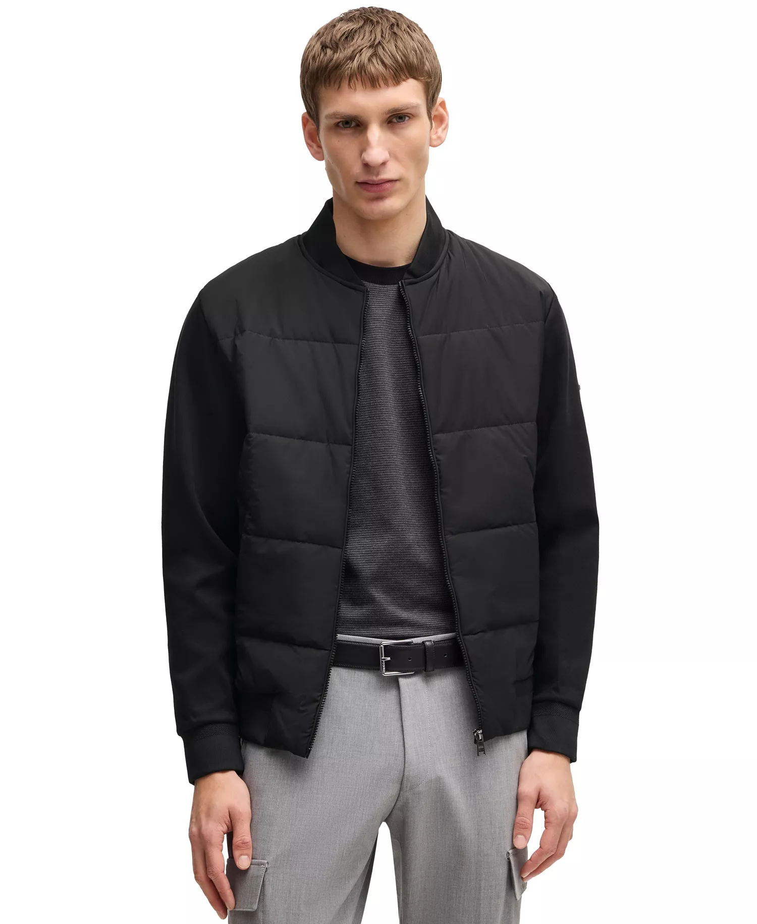 Men's Cotton-Blend Zip-Up Padded Jacket - Black - L