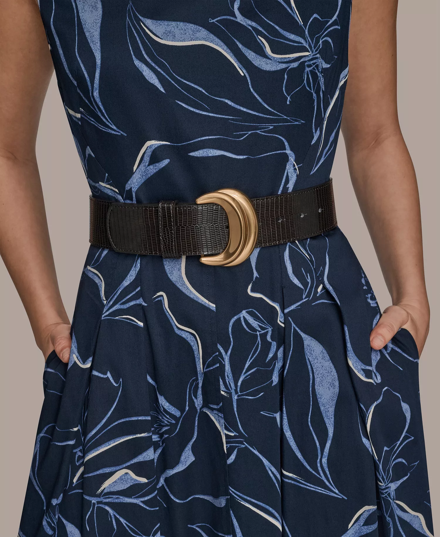 Women's Square Neck Belted A-Line Dress - Nightfall - 10