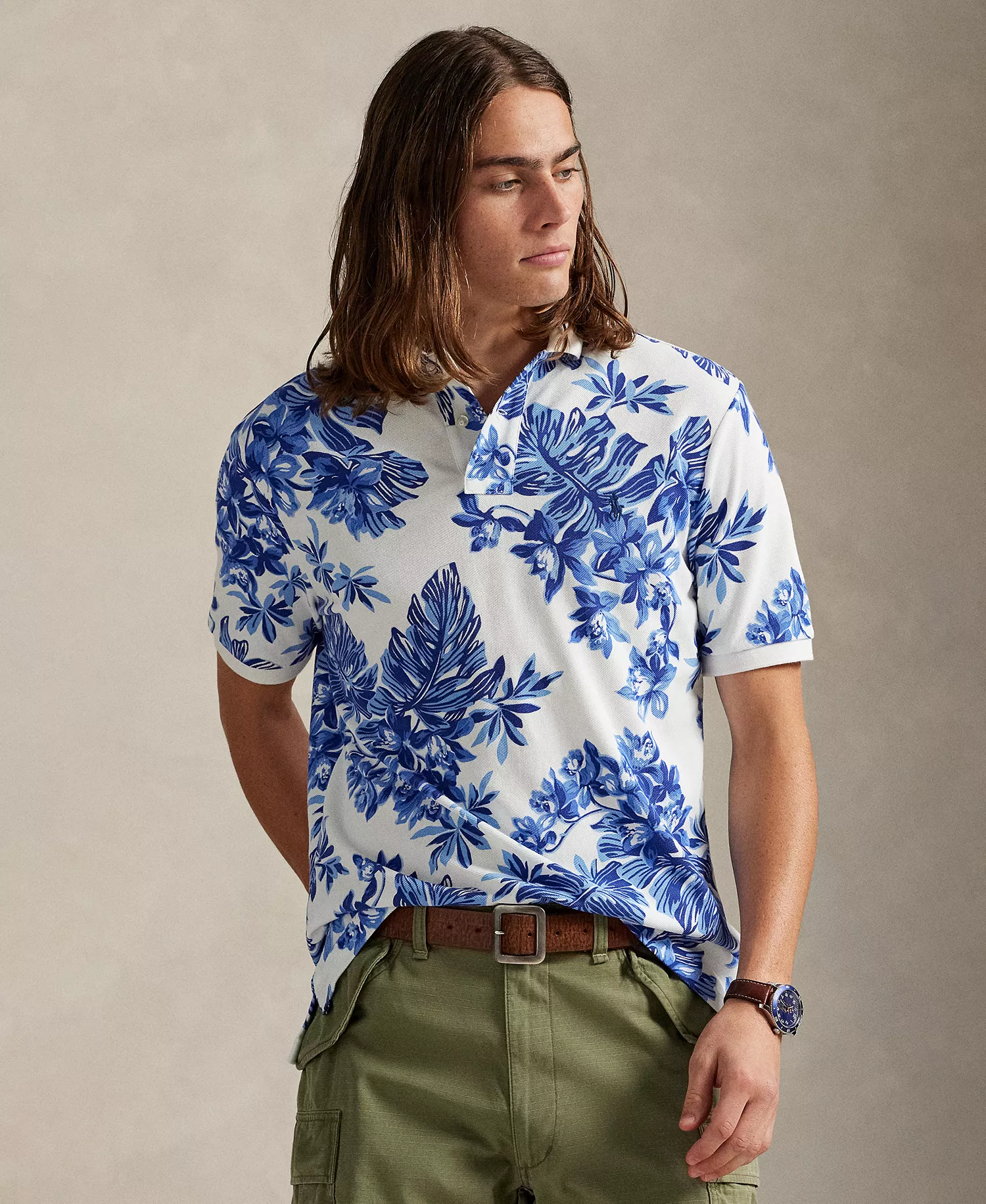 Men's Short-Sleeve Animated Mesh Classic Polo Shirt - Tropical White - L