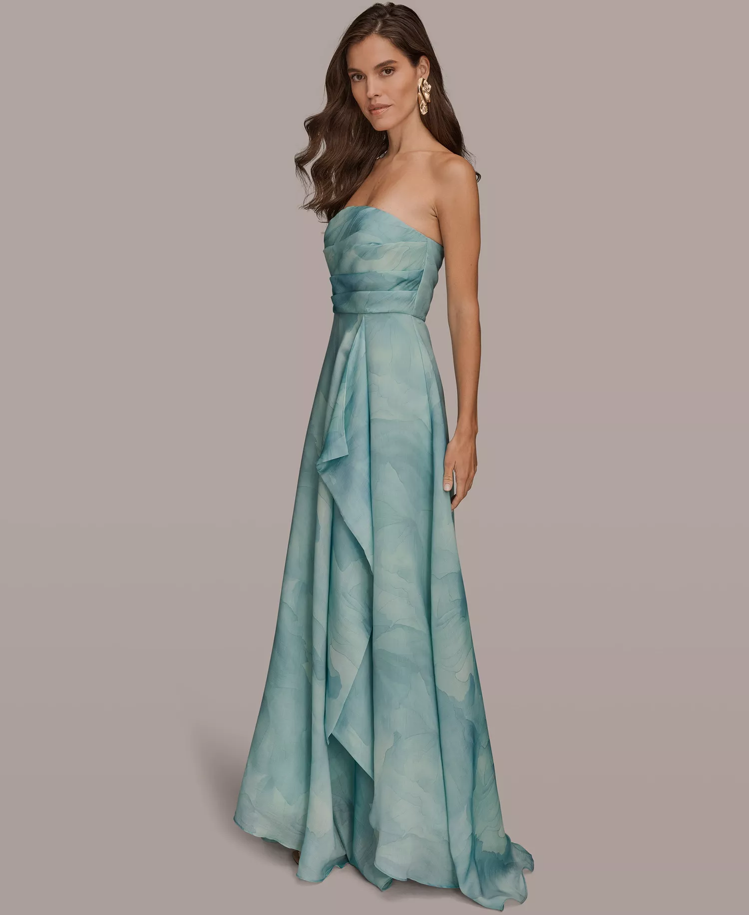 Women's Floral Print Strapless Ball Gown - Sea Mist Multi - 10