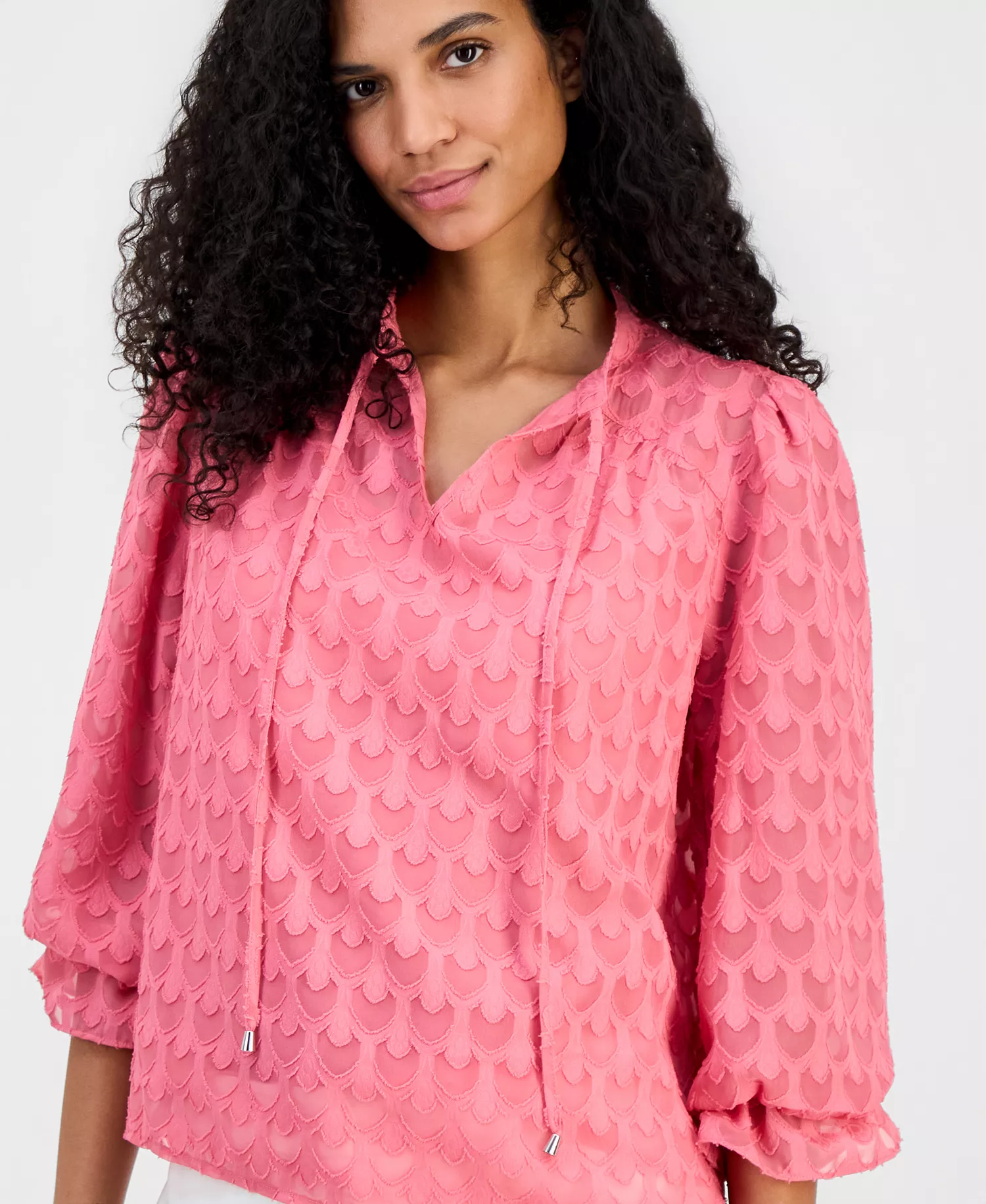 Women's Textured Tie-Neck Top - Parisian Pink - L