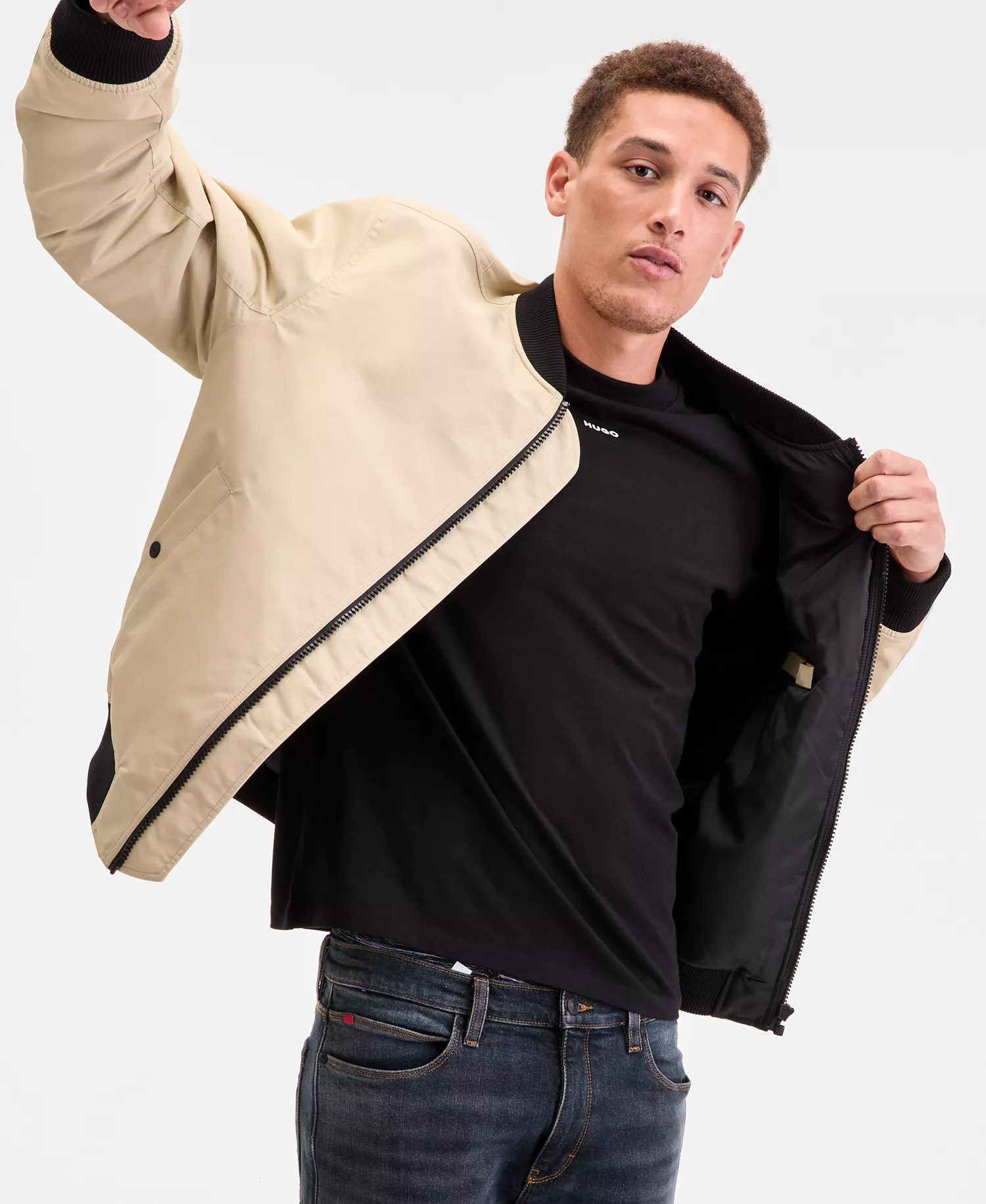 Men's Baken2435 Slim-Fit Satin Bomber Jacket - Black - 2XL