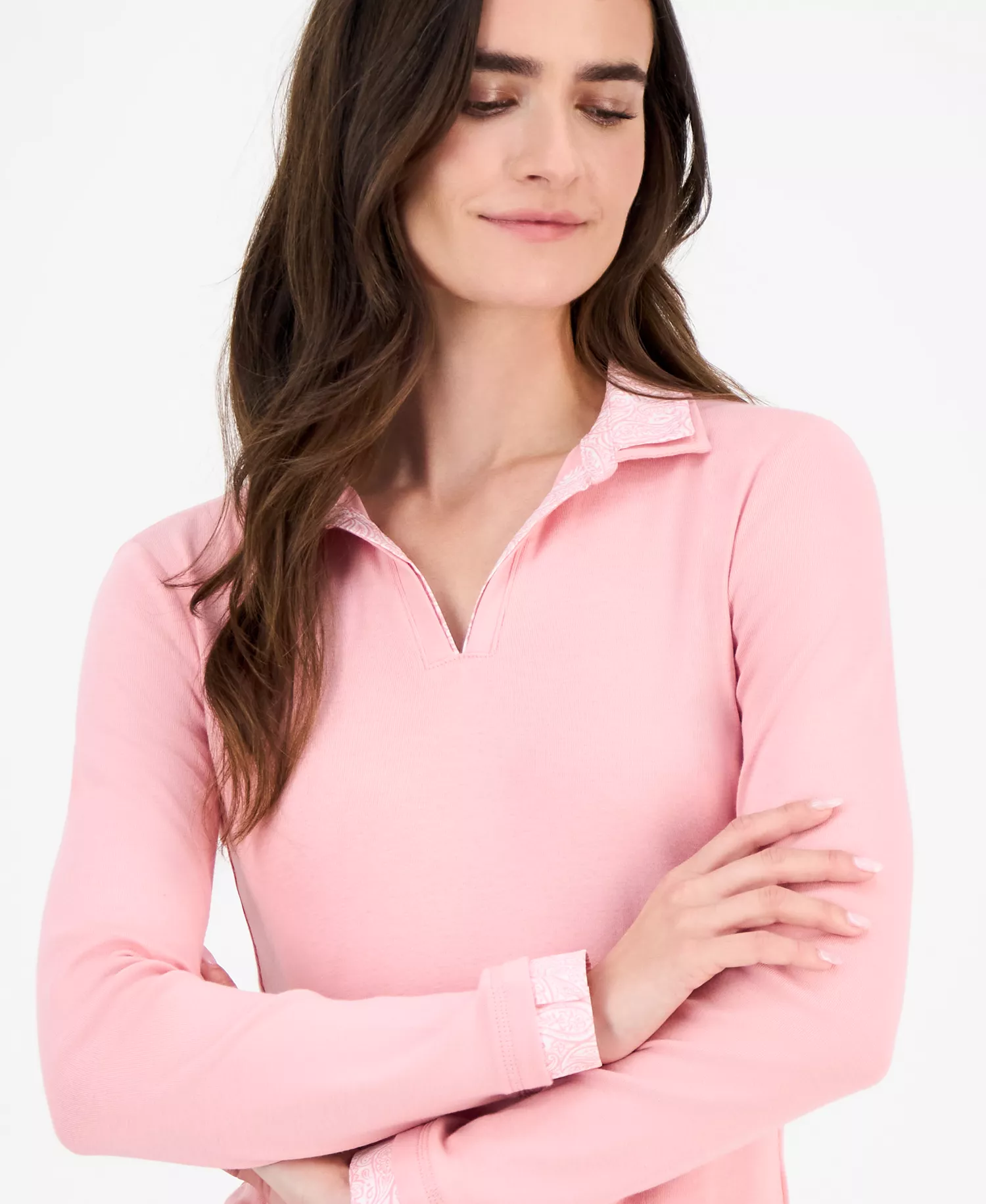 Nautical Jeans Women's Double-Collar Long-Sleeve Top  - Bridal Rose - L