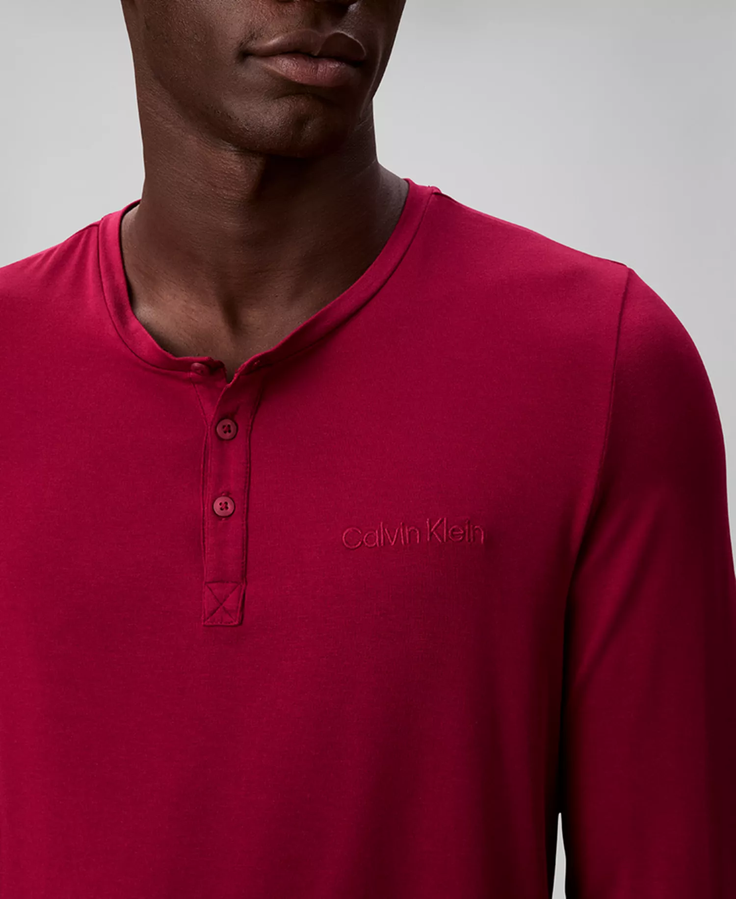 Men's Henley Neck Sleep Top - Beet Red - L