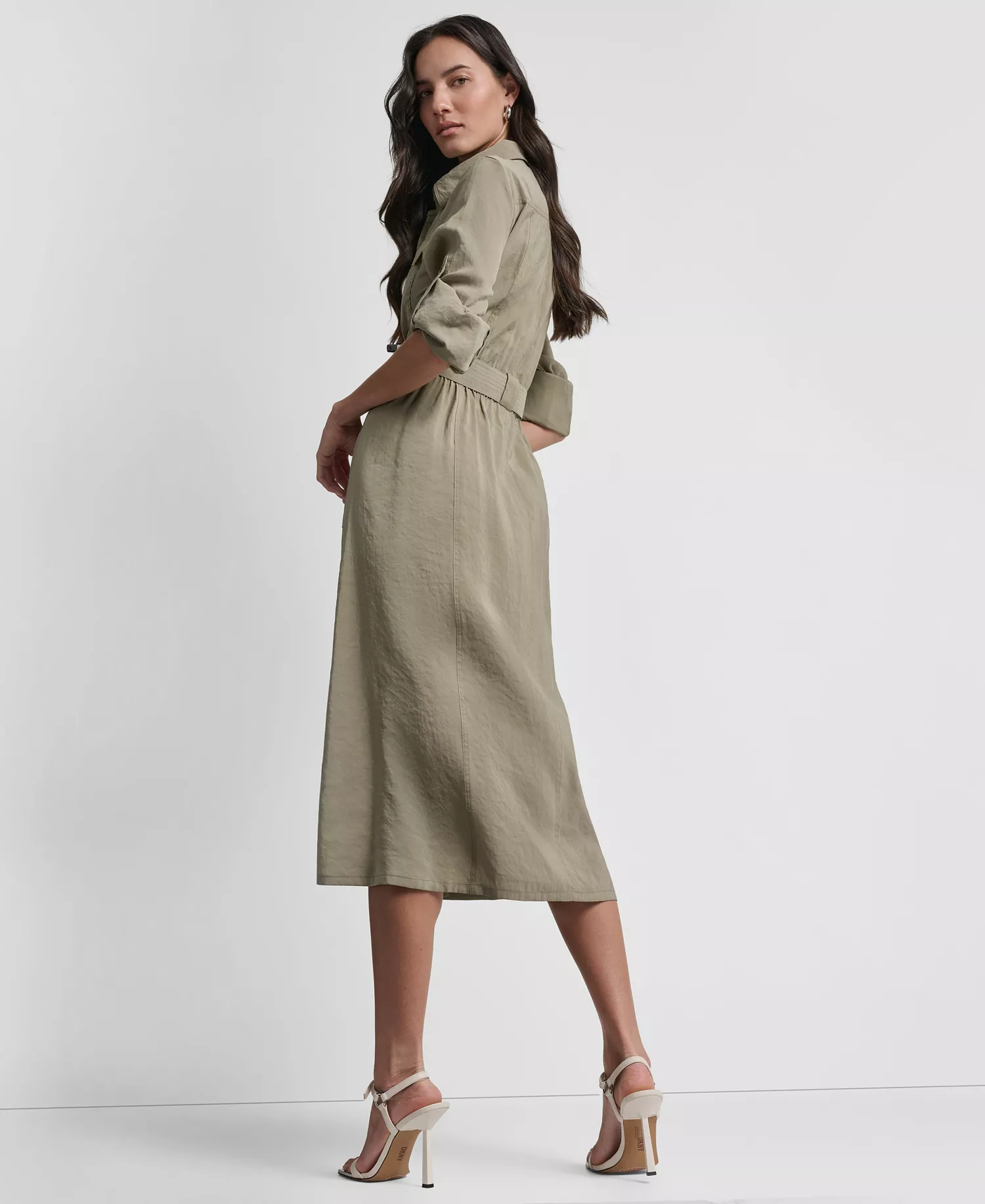 Women's Long-Sleeve Collared Roll Tab Fuji Cargo Dress - Lght Fatigue - L