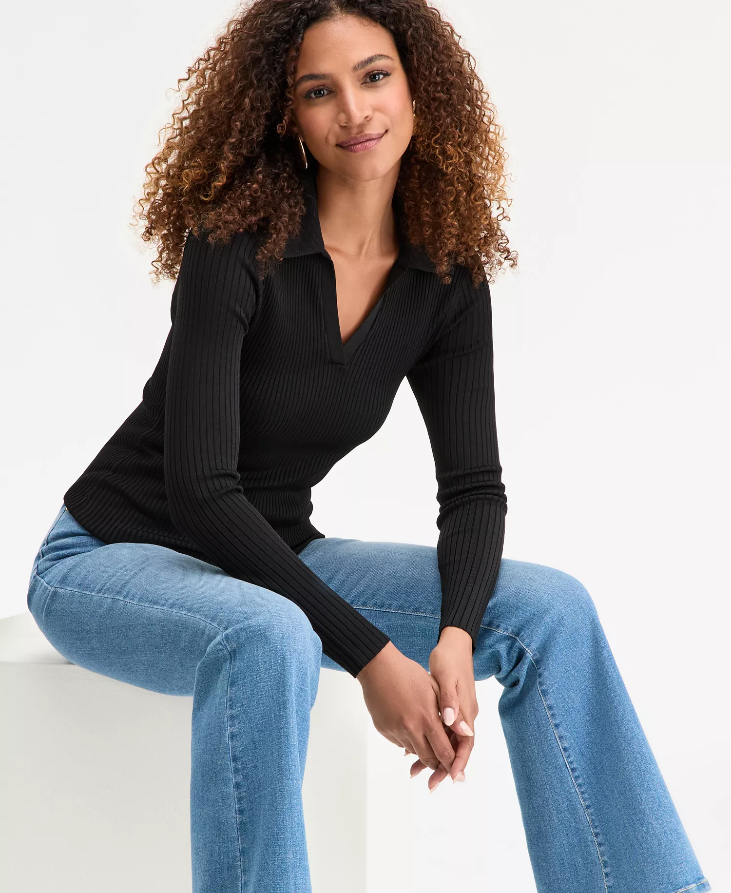 Women's Johnny Collar Sweater, Macy's Exclusive - Deep Black - XL