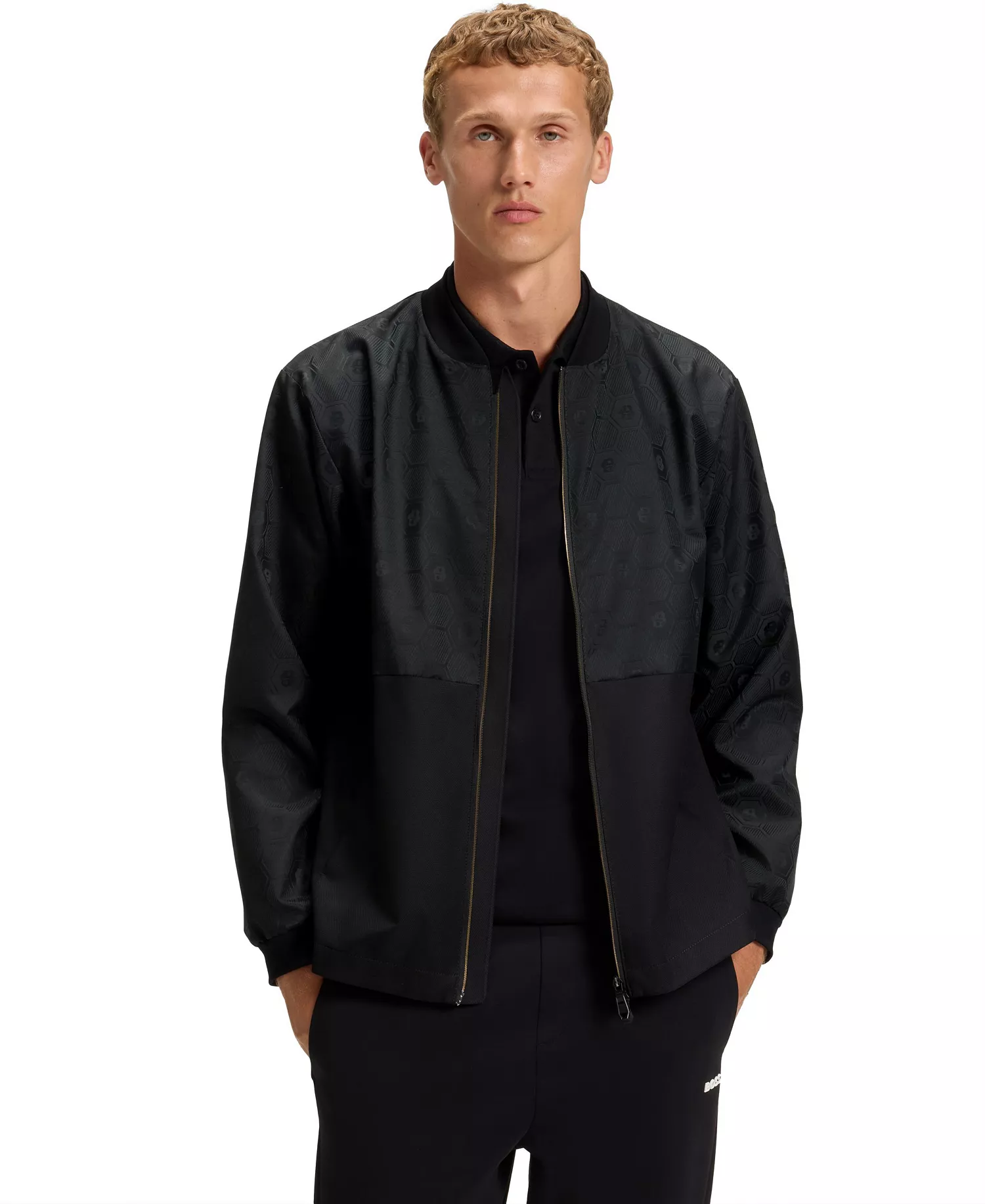 Men's Monogram Jacquard Bomber Jacket - Black - 2XL