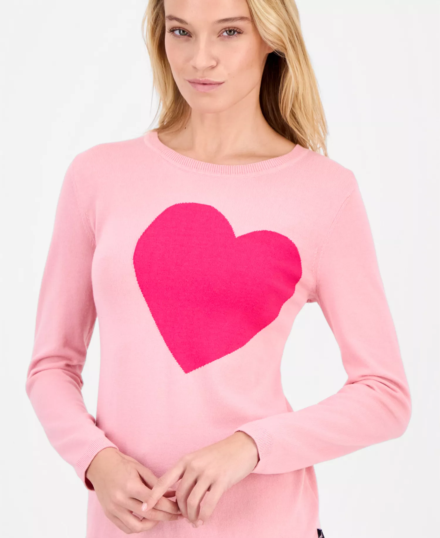 Nautica Women's Cotton Embroidered-Heart Sweater - Bridal Rose/ Aster Pink - L