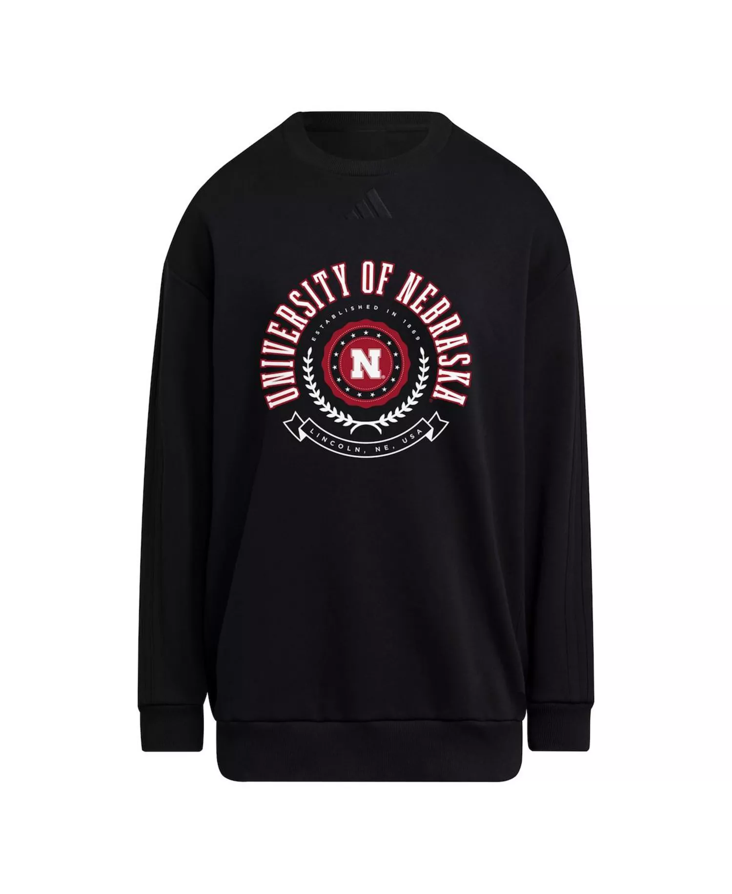 Women's Black Nebraska Huskers Oversized Crewneck Pullover Sweatshirt - Black - L