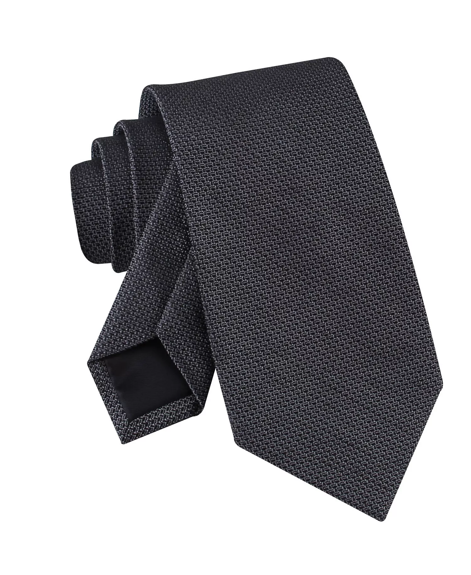 Men's Textured Solid Silk & Linen Blend Tie - Charcoal - ONE SIZE
