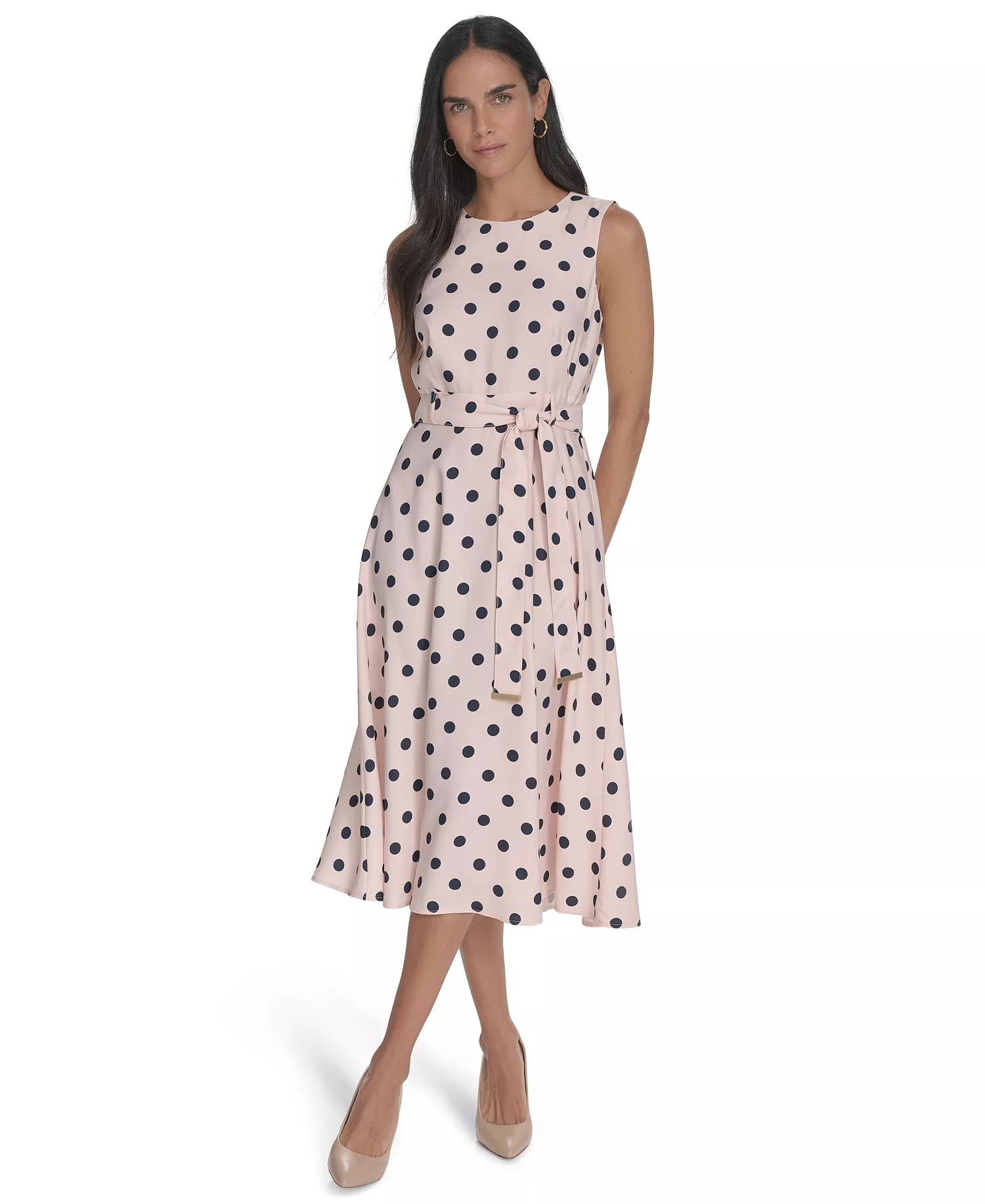 Women's Belted Dot Printed Midi Dress - Blossom Indigo - 0P