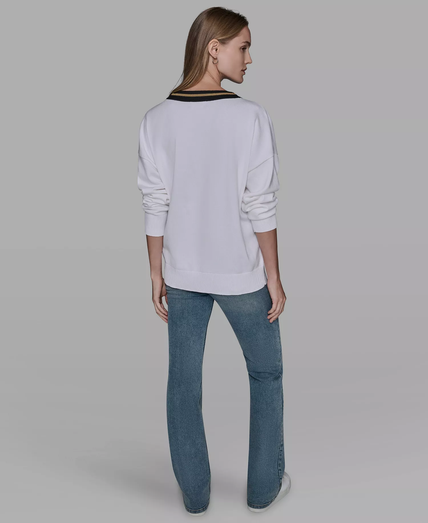 Women's Patch Detail Sweater - Soft White/ Black - L