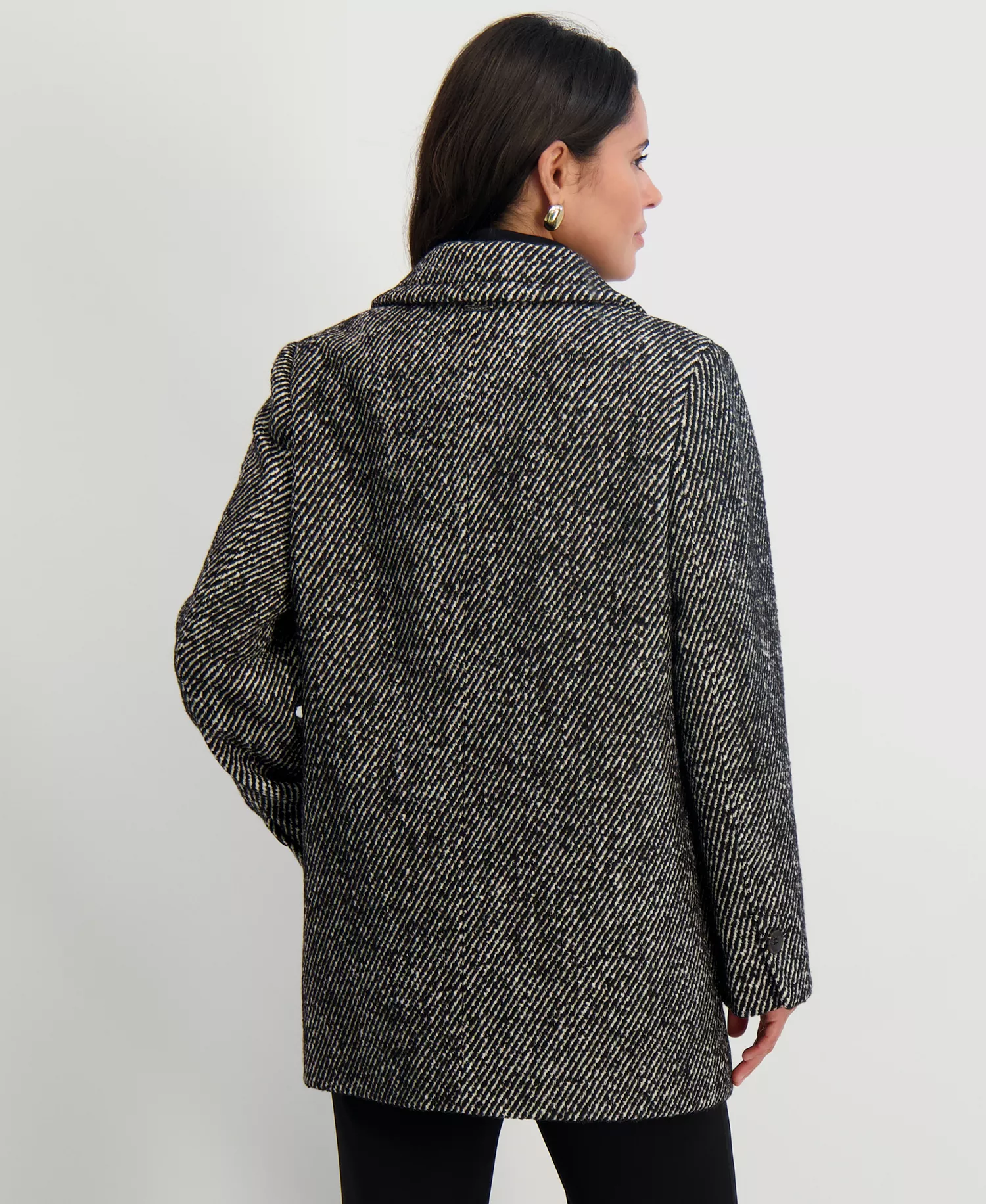 Women's Notched-Collar Button-Front Coat - Black Twill - L