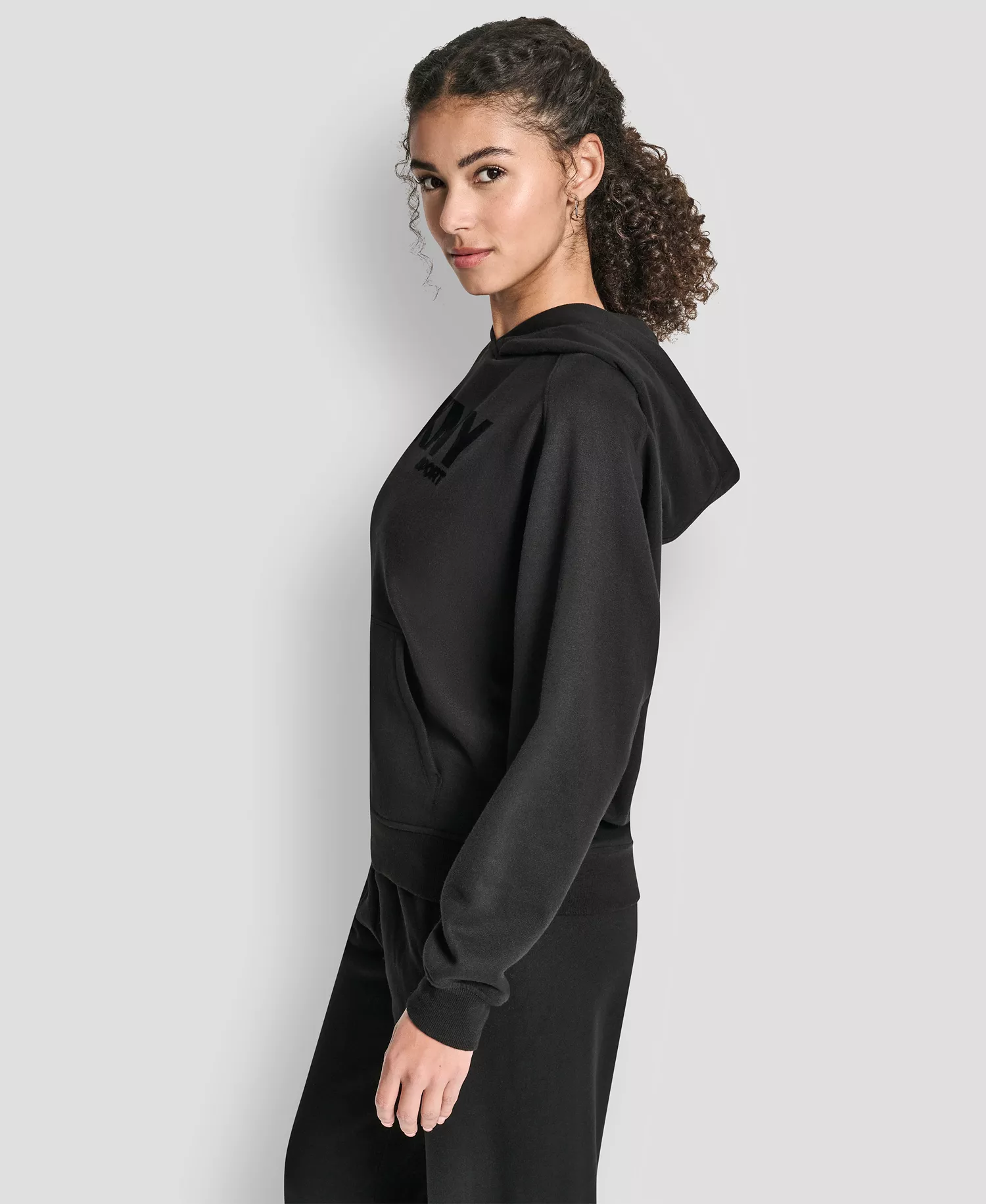 Women's Flock Logo Kanga Pocket Pull-On Hoodie - Black - L