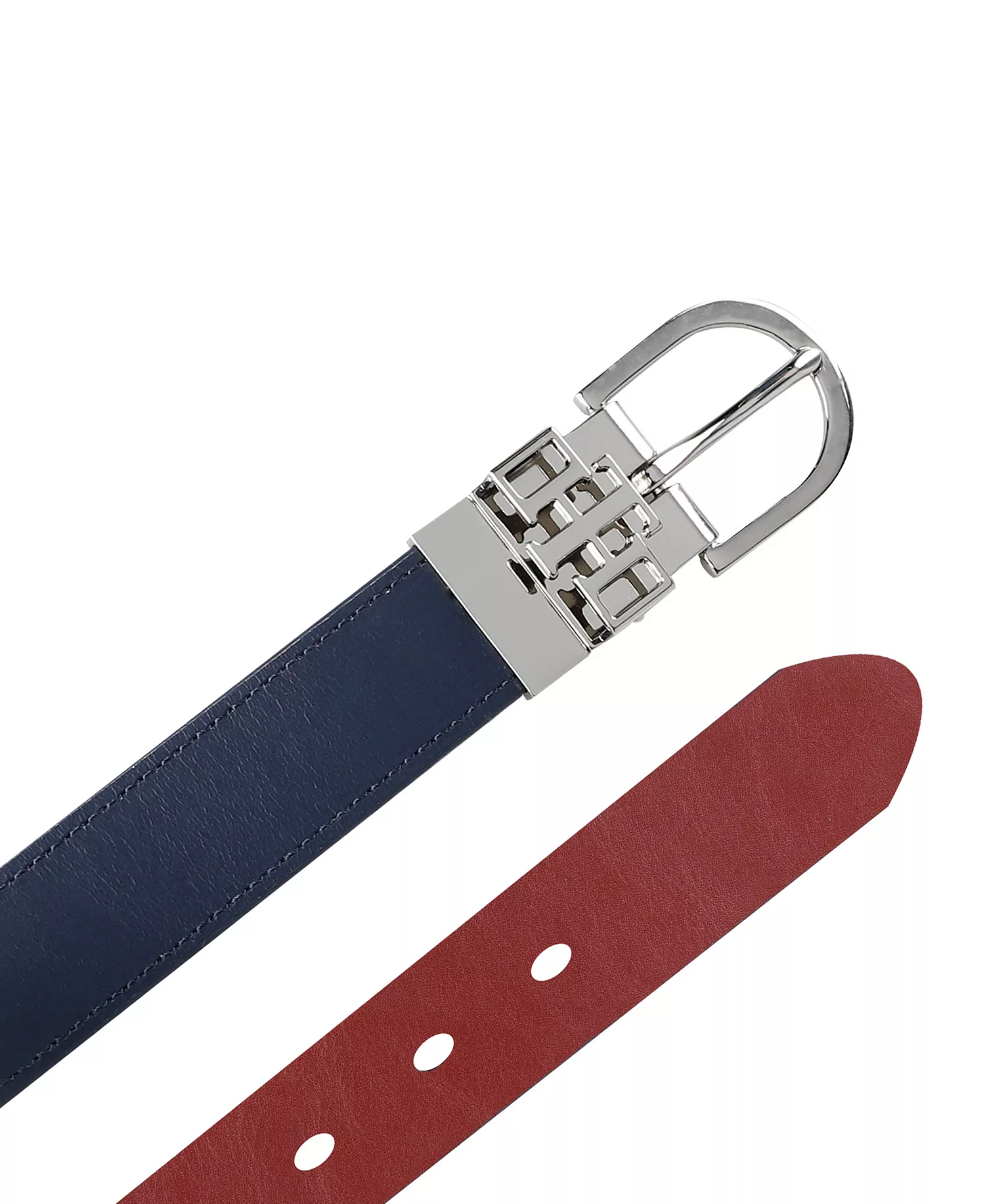 Women's 2-In-1 Reversible TH Monogram Strap Keeper Dress Casual Belt - Navy/red - 3X