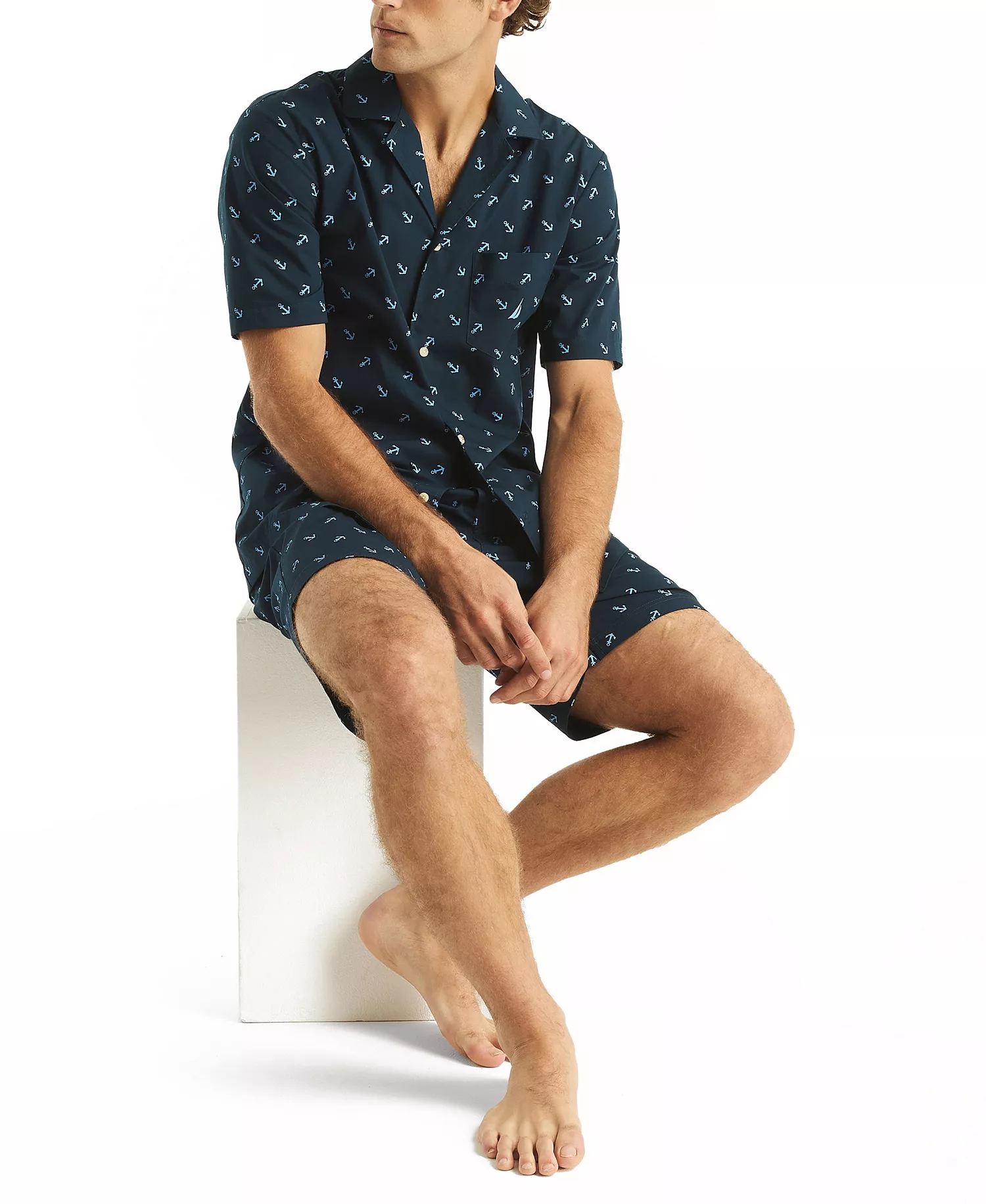 Men's Crafted Printed Camp Sleep Pajama Shirt - Maritime Navy - L