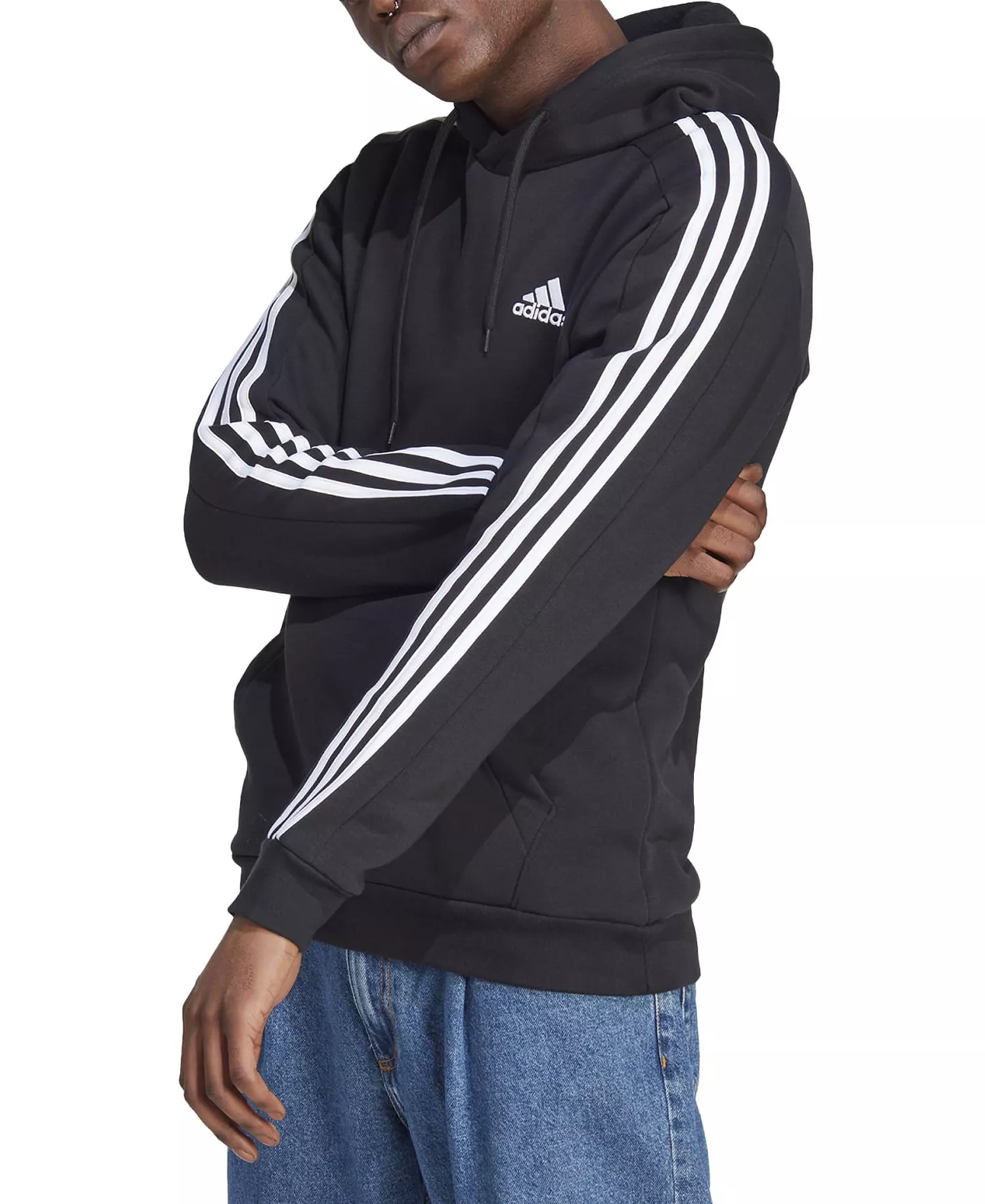 Men's Essentials 3-Stripes Regular-Fit Fleece Hoodie, Regular & Big & Tall  - Black/wht - 2XL