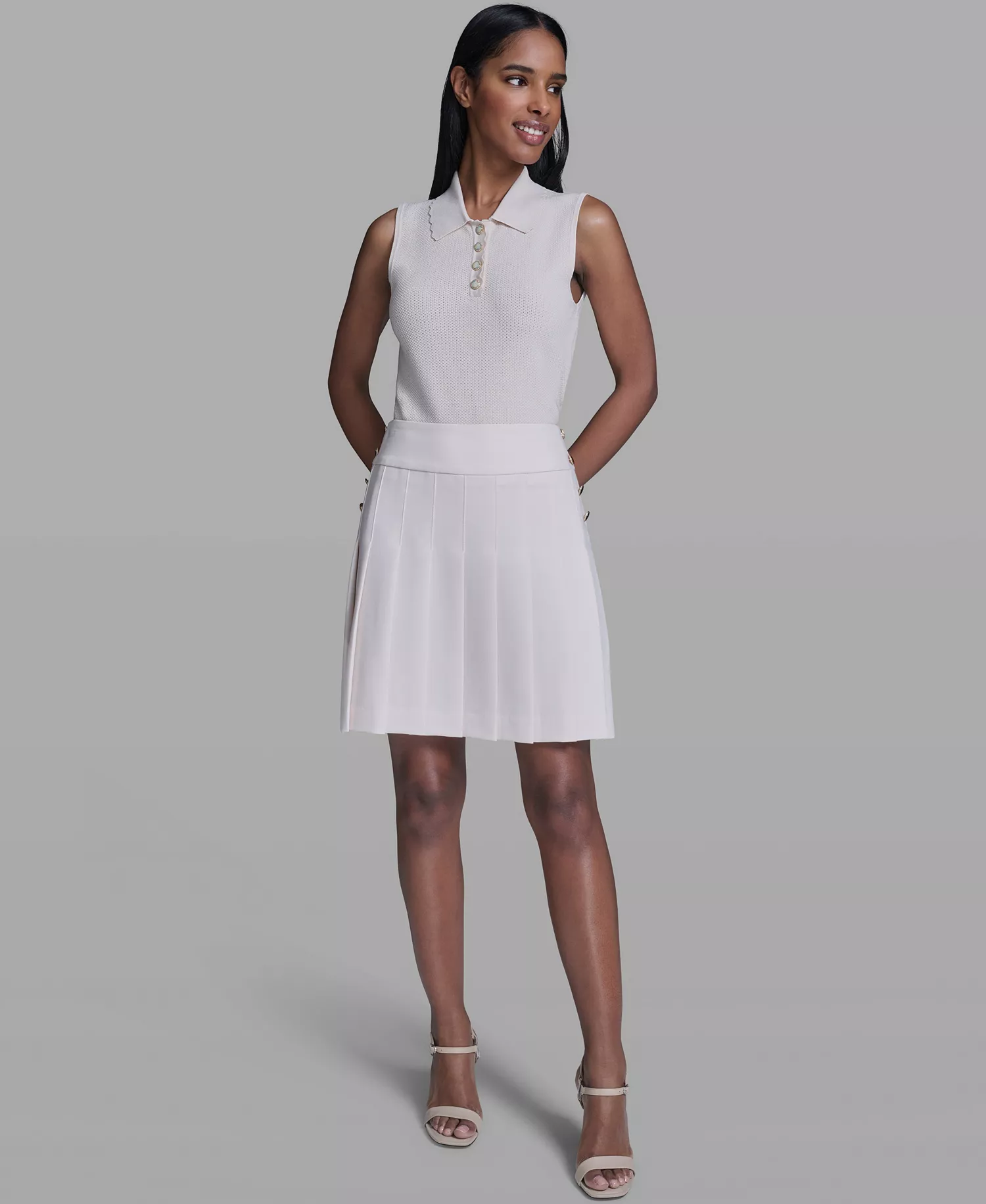 Women's Woven Knee Length Pleated Skirt - Bisque - 0