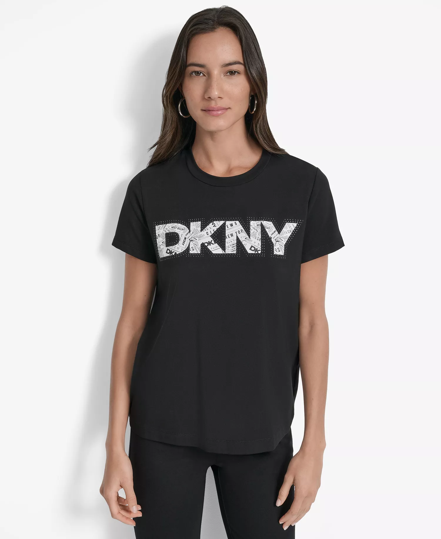 Women's Newspaper Logo Crewneck T-Shirt - Black - L
