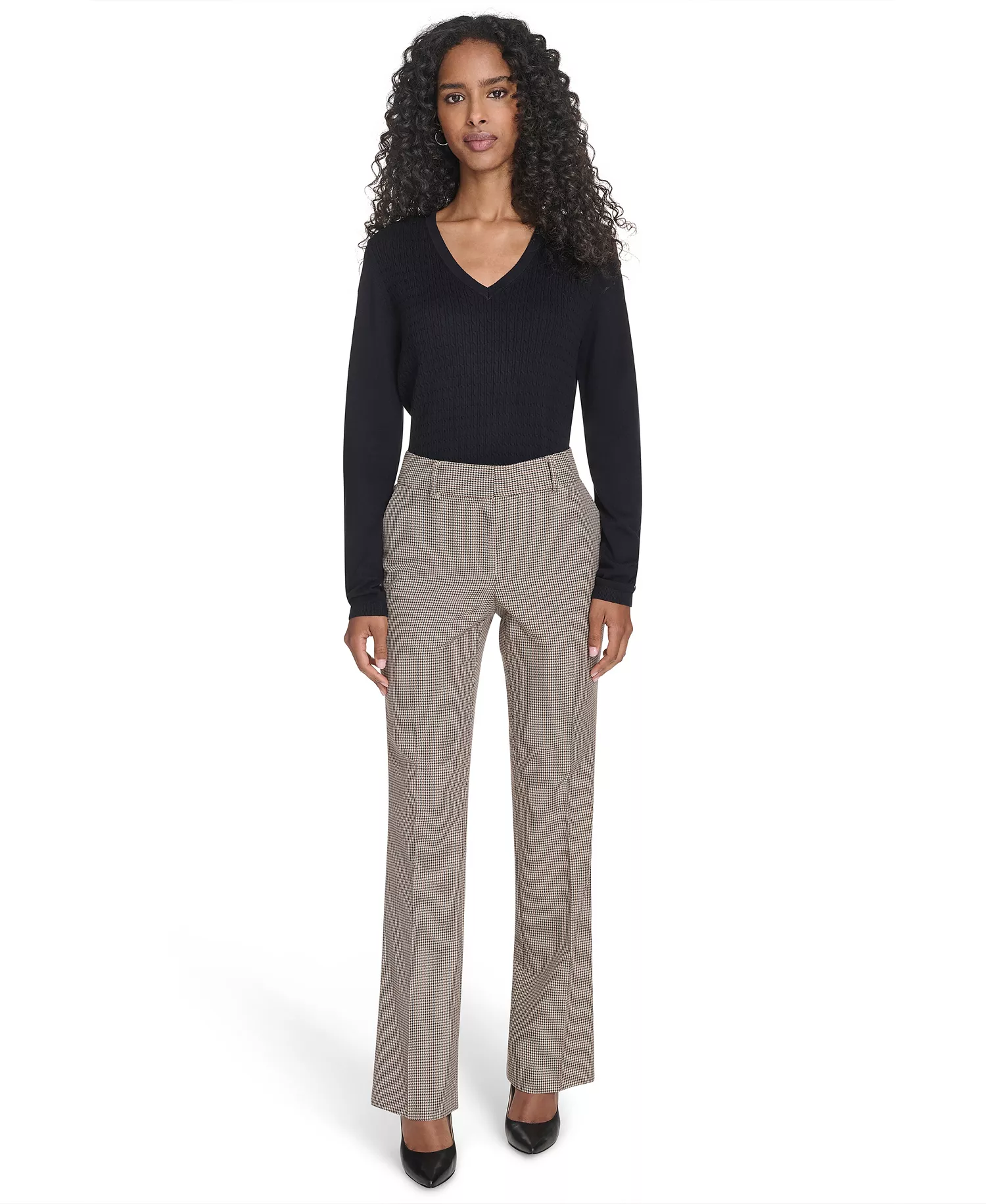 Women's Houndstooth Bootcut Trousers - Khaki Multi - 16