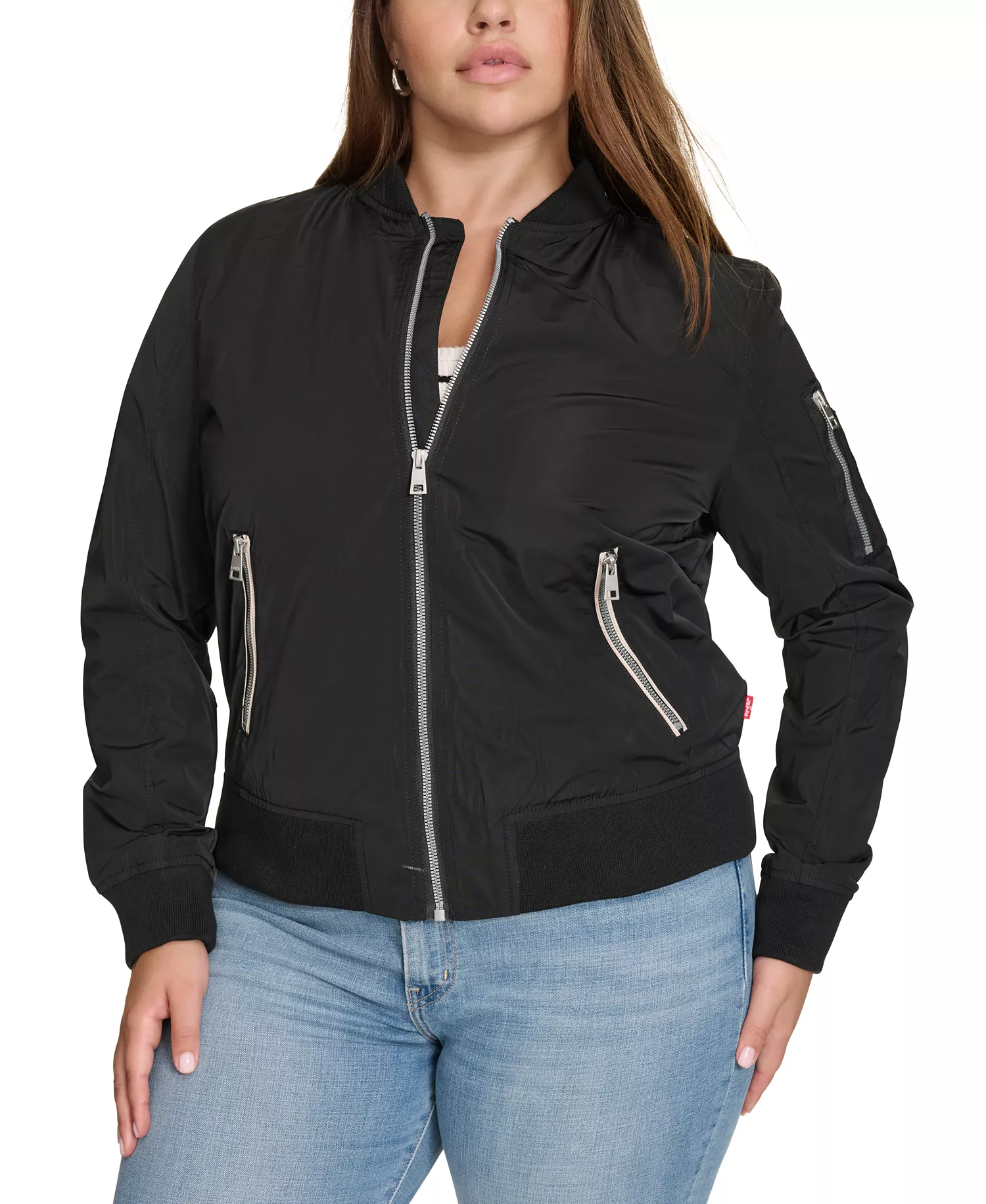 Trendy Plus Size Melanie Bomber Jacket - Black - 1X