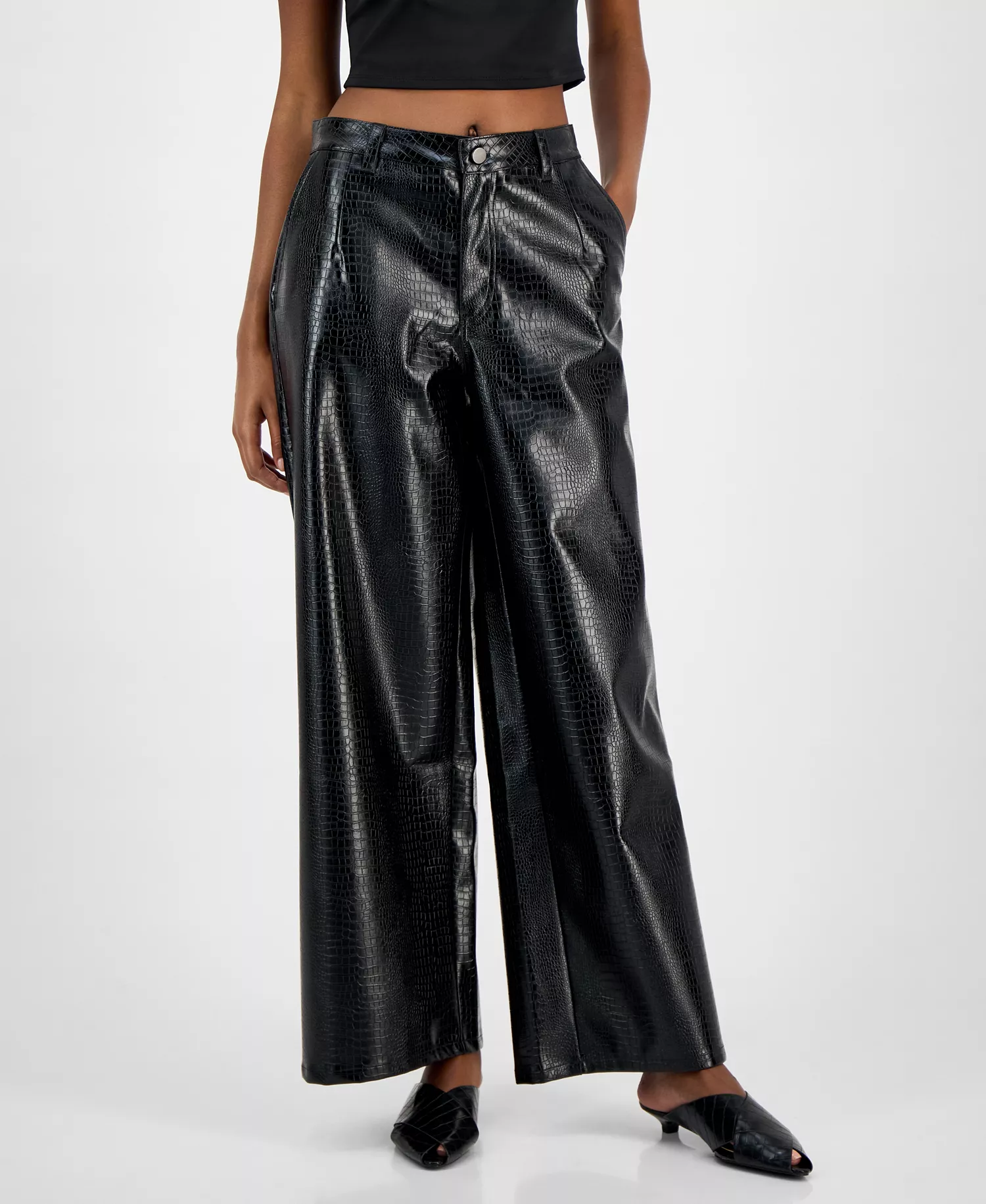 Women's Crocodile-Embossed Faux Leather Pants, Macy's Exclusive - Croc Pu - 0