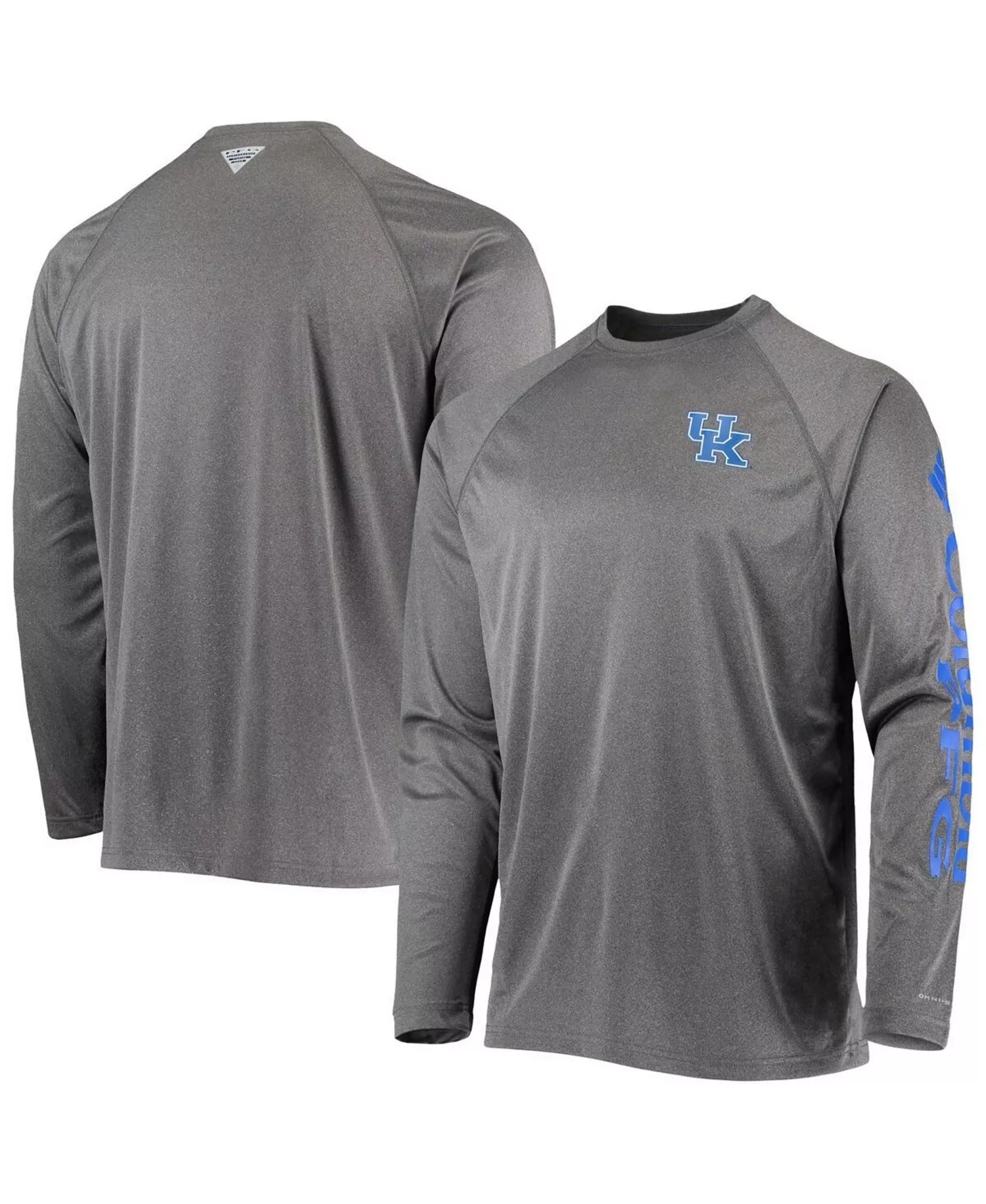 Men's Heathered Charcoal Kentucky Wildcats PFG Terminal Tackle Raglan Omni-Shade Long Sleeve T-shirt - Heathered Charcoal - L