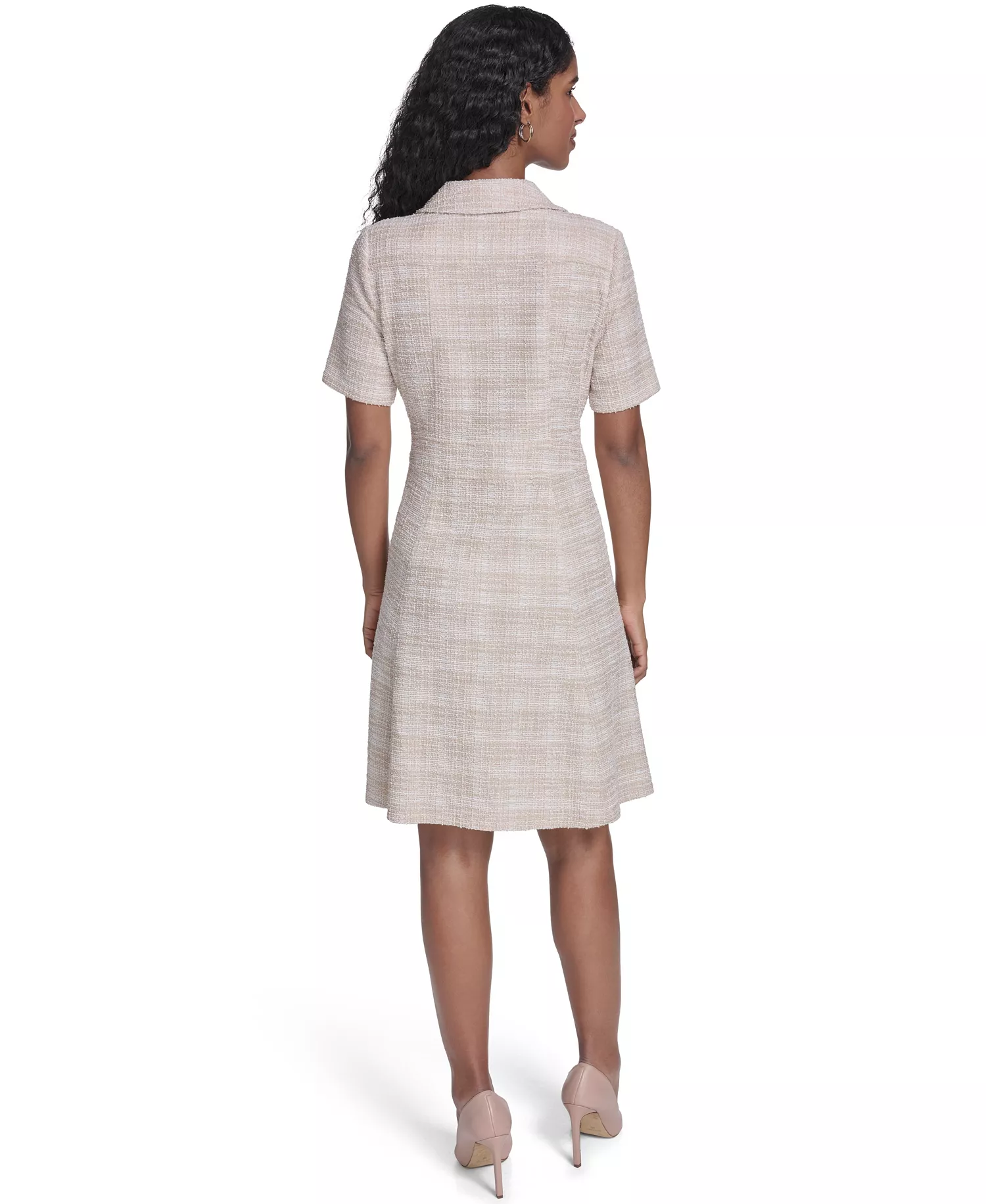 Women's Short-Sleeve Zipper-Front Dress - Khaki/Ivory - 0P