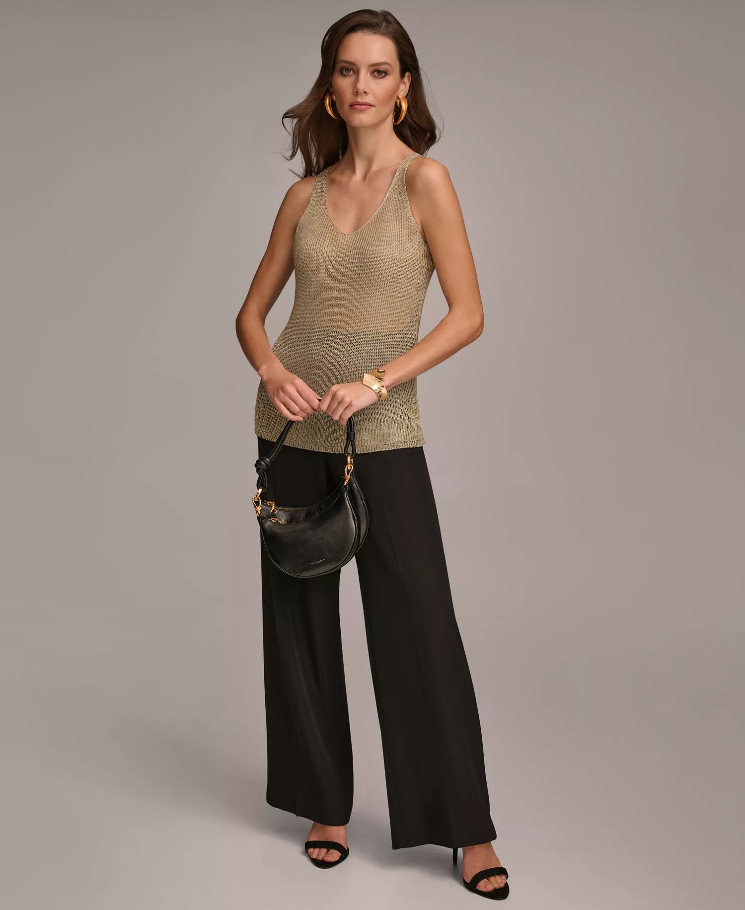 Women's Metallic-Knit Tank Top - Pale Gold - L