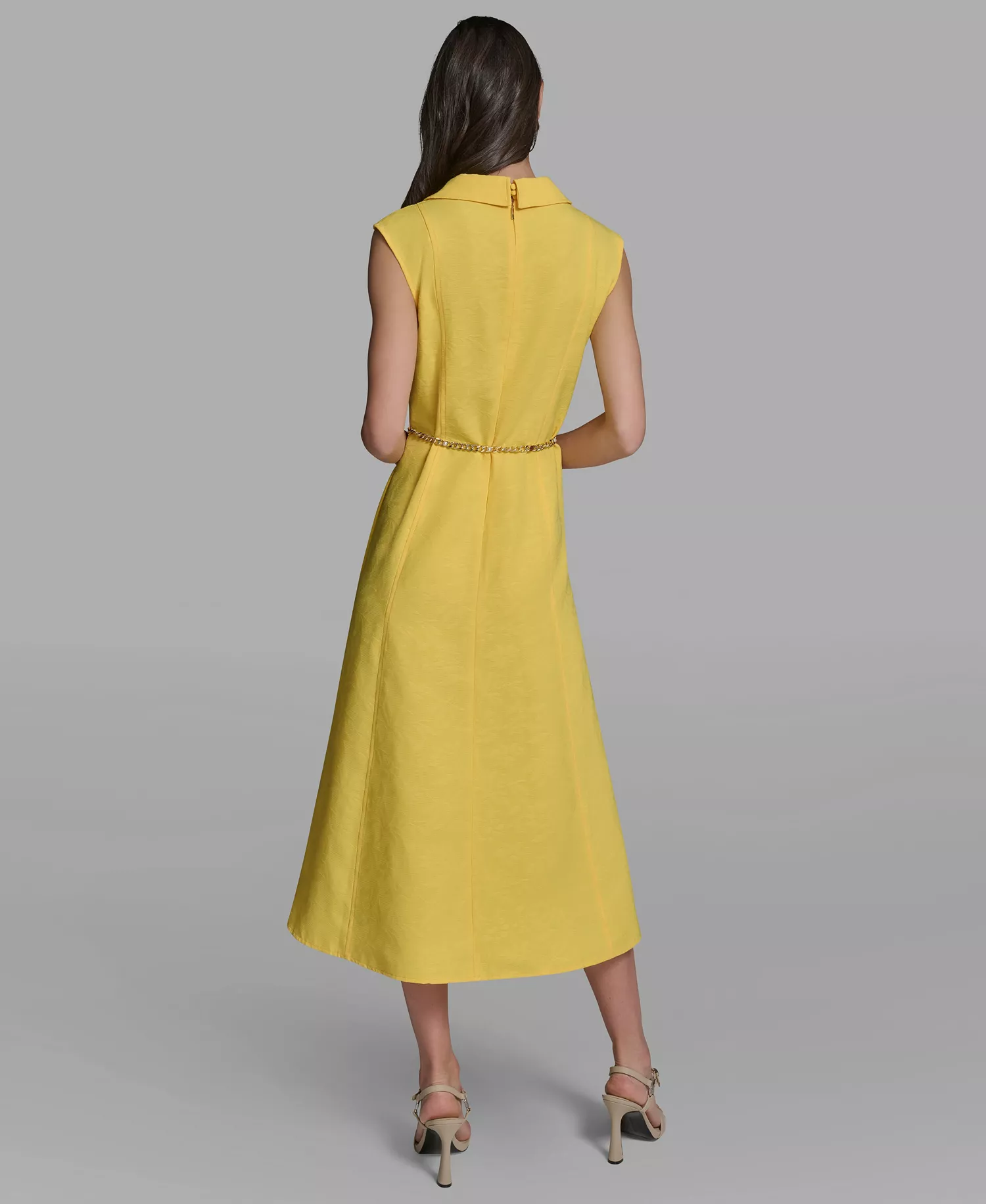 Women's Collared Chain Belt Midi Dress - Lemon Chrome - 0