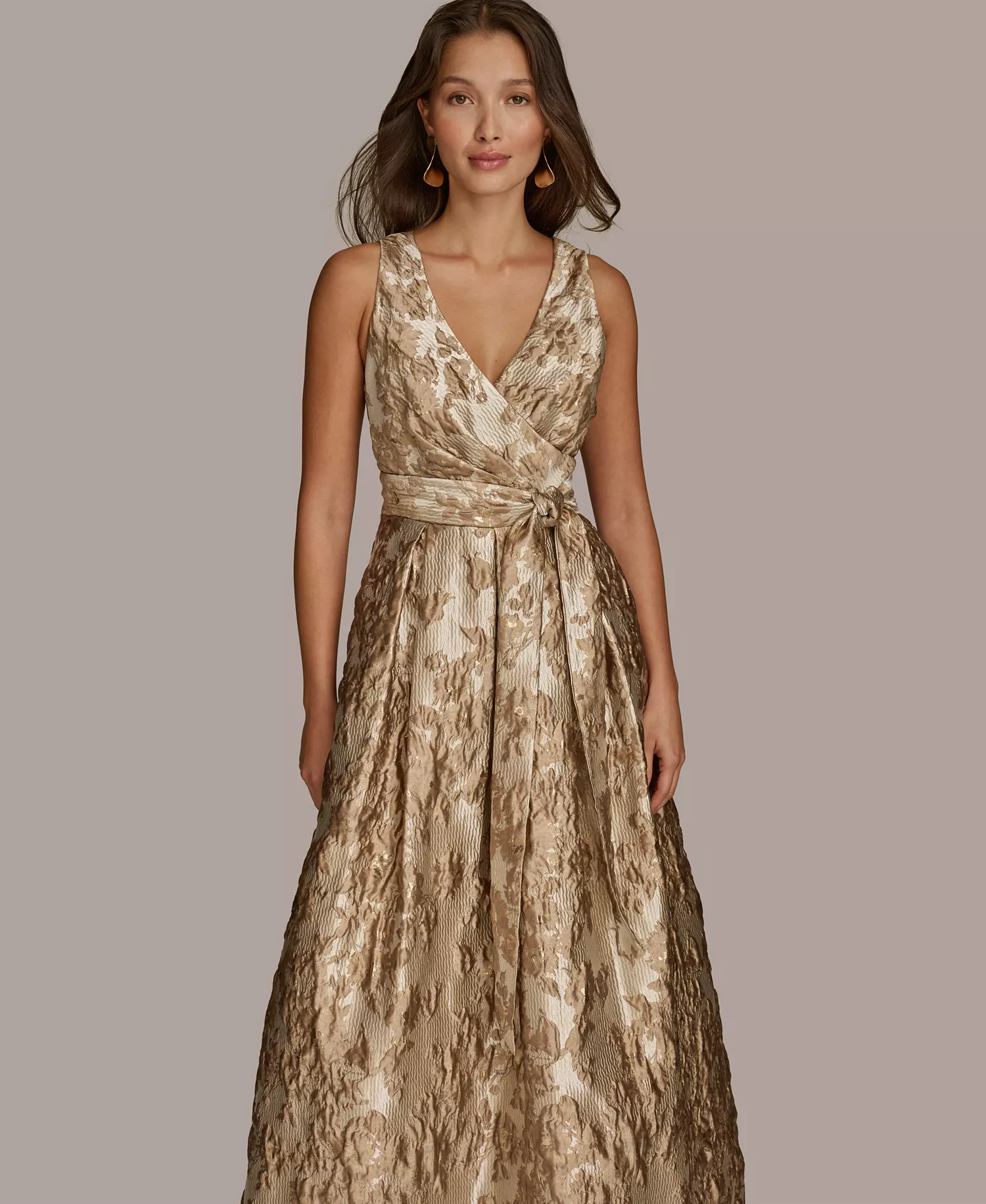 Women's Metallic Brocade Gown - Frost Beige - 10