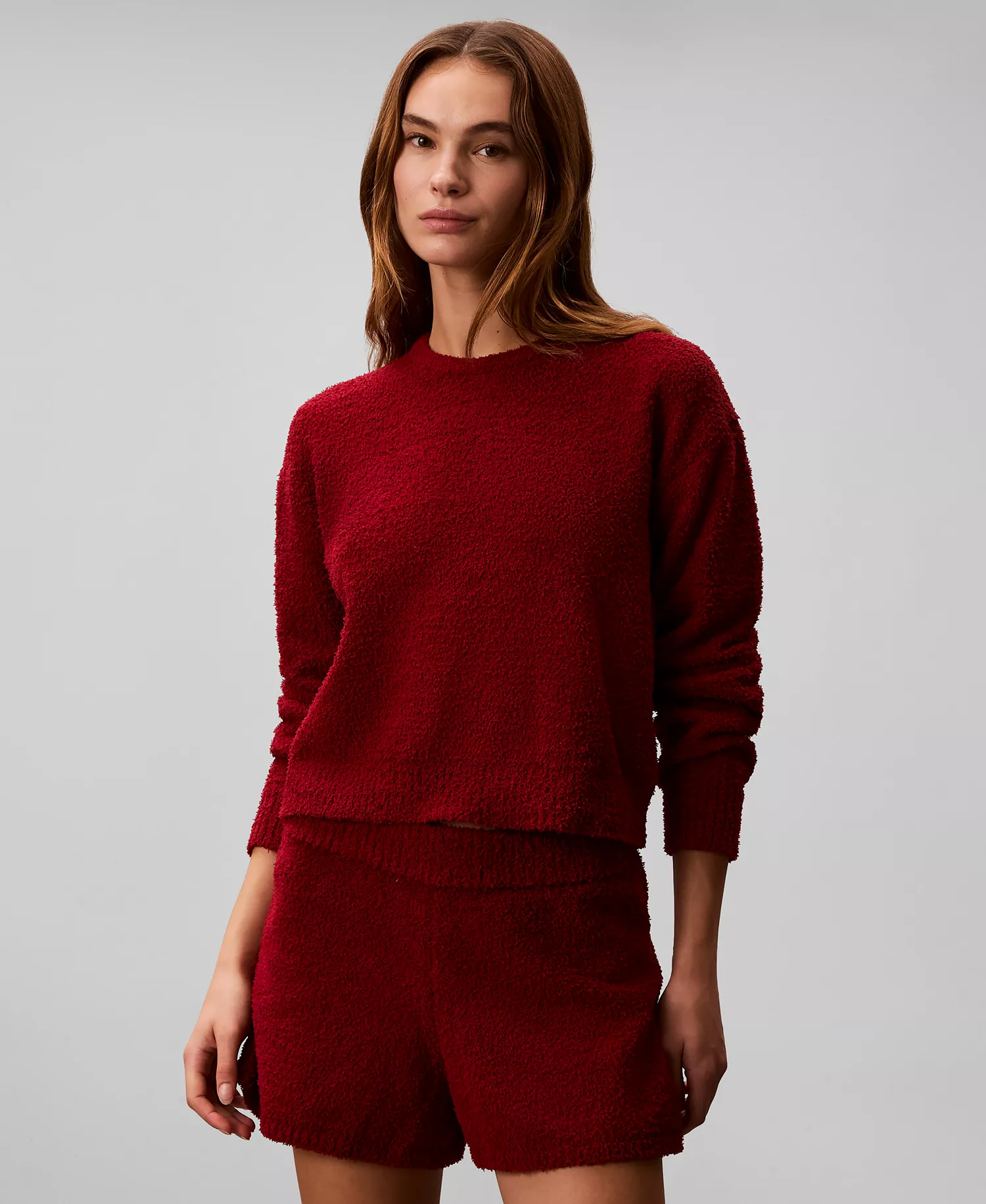 Women's Cropped Plush Lounge Sweatshirt - Fall Berry - L