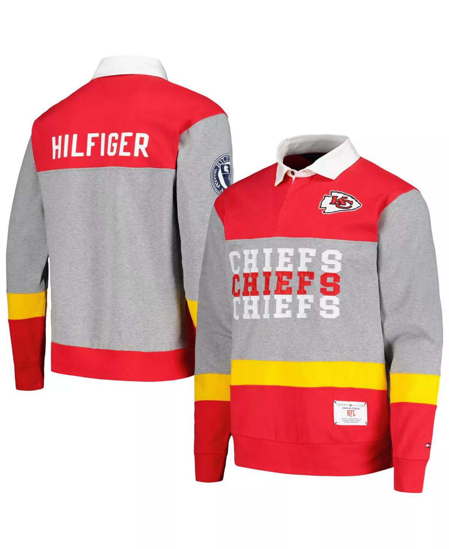 Men's Red Kansas City Chiefs Connor Oversized Rugby Long Sleeve Polo Shirt - Red - 2XL