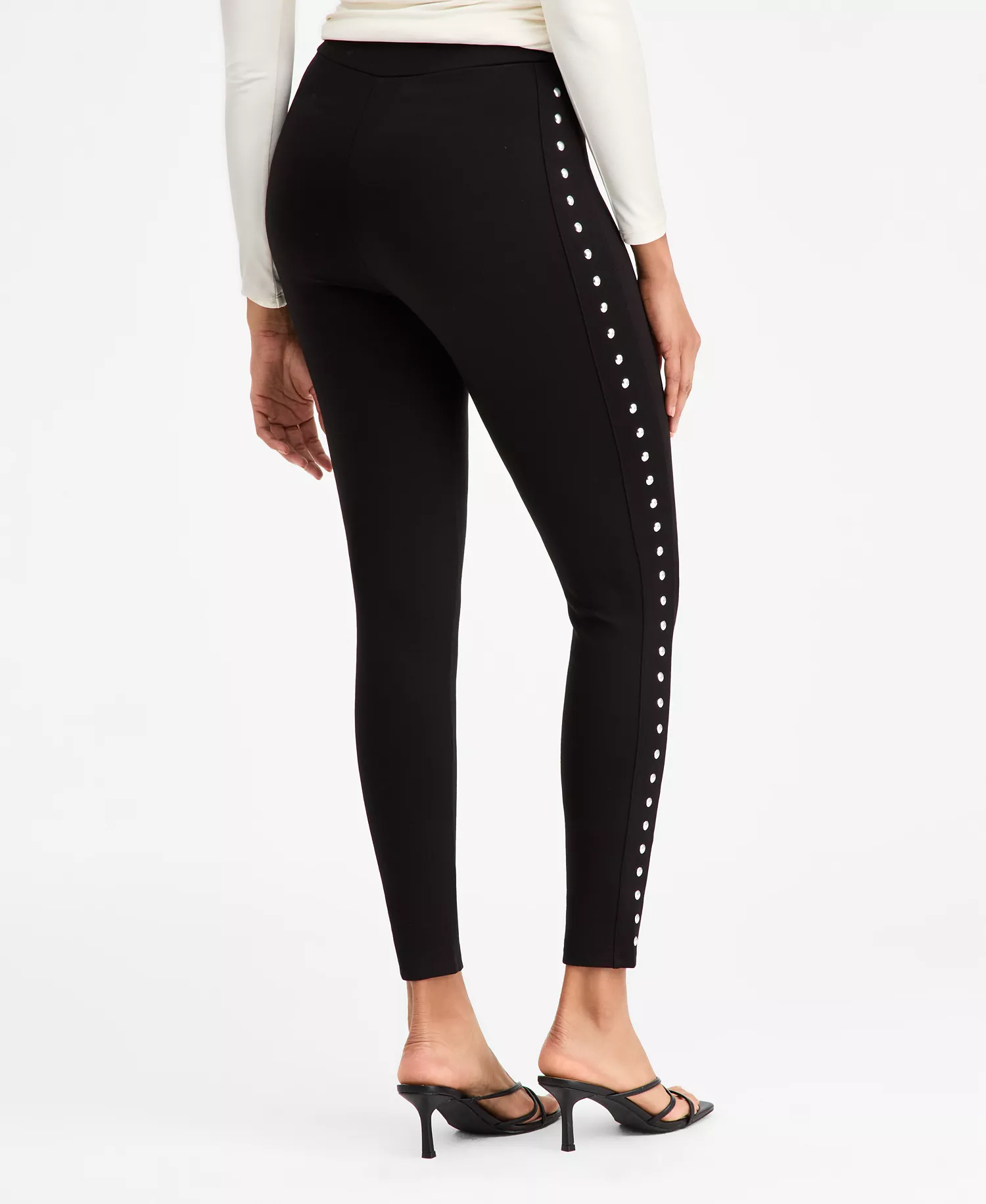 Women's Ponté-Knit Studded Leggings, Macy's Exclusive - Deep Black - M