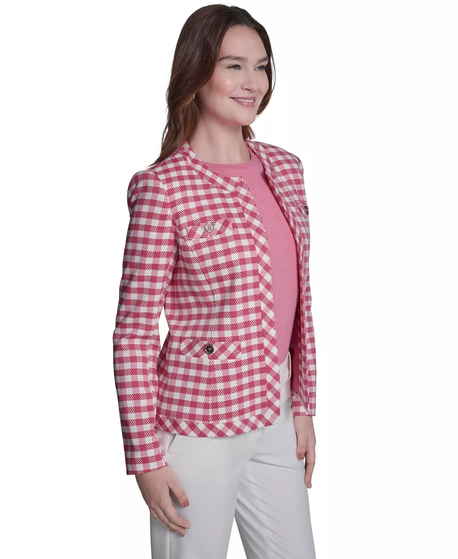 Women's Houndstooth Band Long-Sleeve Jacket - Pink Tulip Multi - 0
