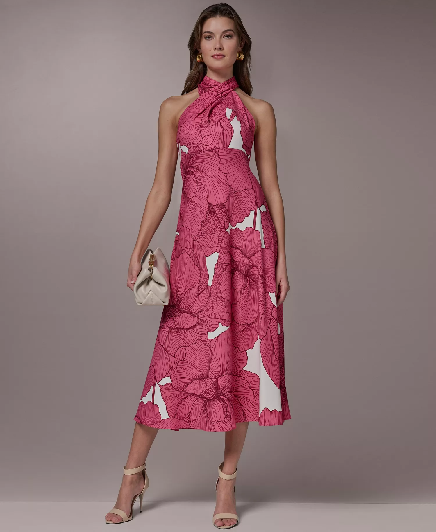 Women's Halter Neck Midi Dress - Azalea Multi - 10