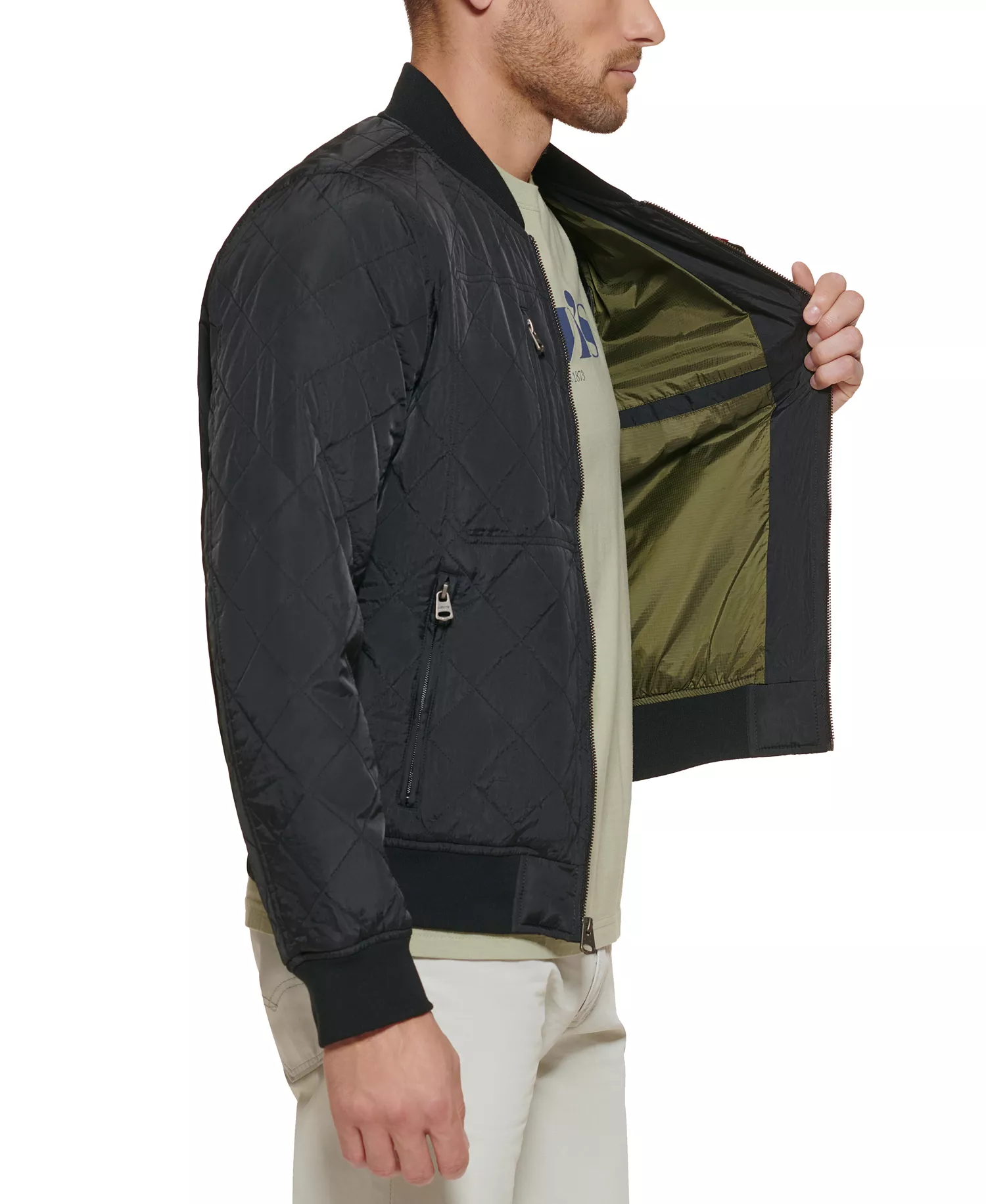 Men's Regular-Fit Diamond-Quilted Bomber Jacket  - Black - 2XL