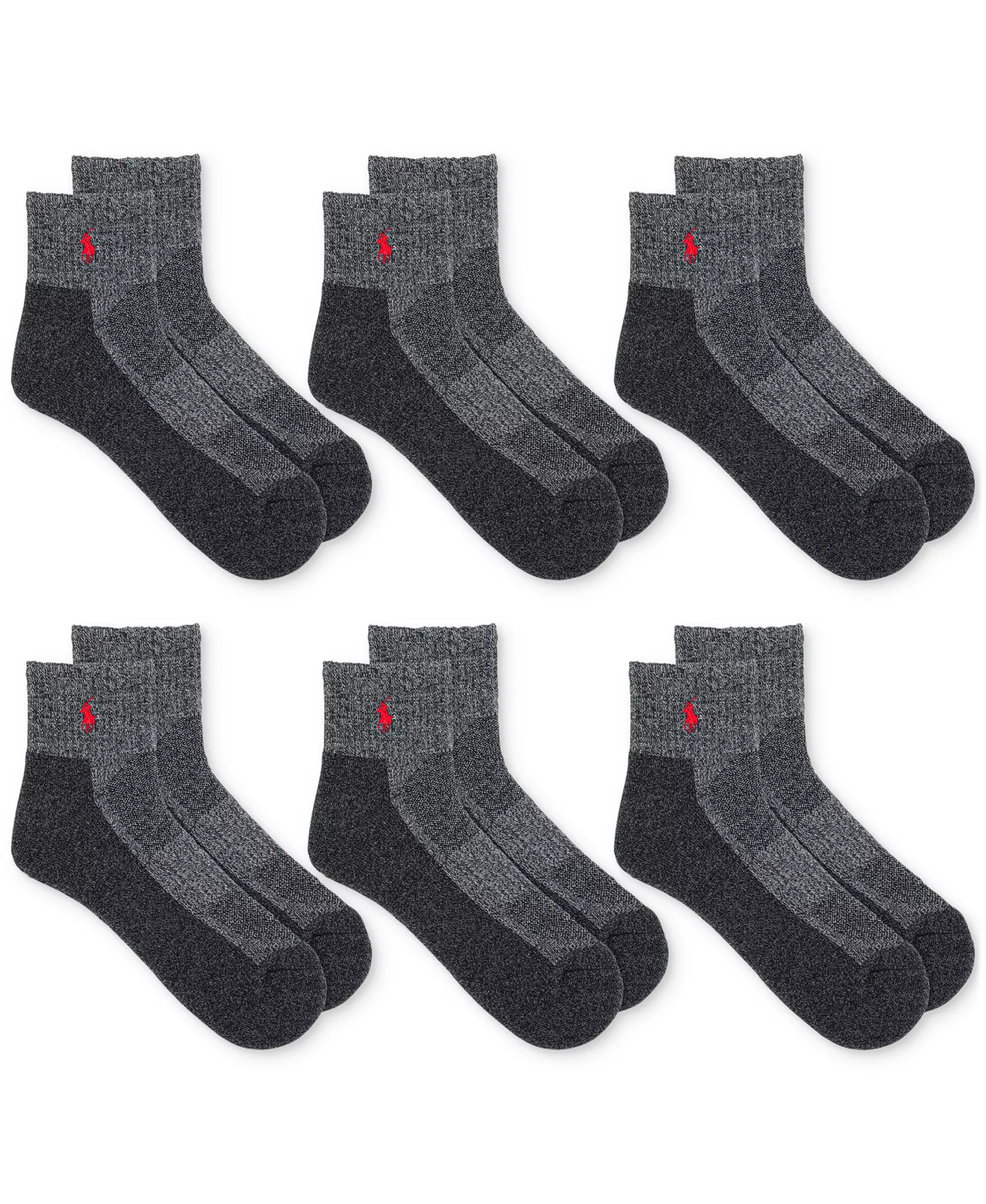 Men's 6-Pk. Performance Red Pony Quarter Socks - Charh - 10-13