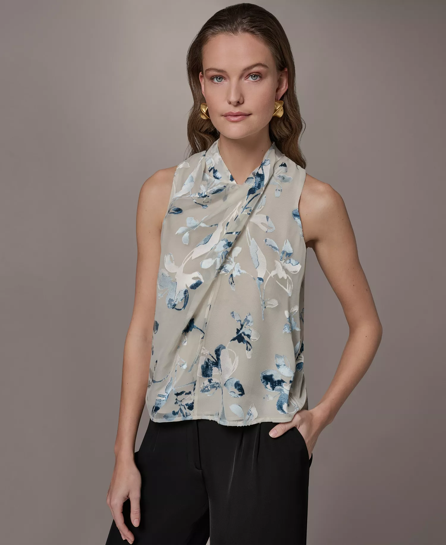 Petite Flocked Floral Top - Sea Mist Multi - P/L