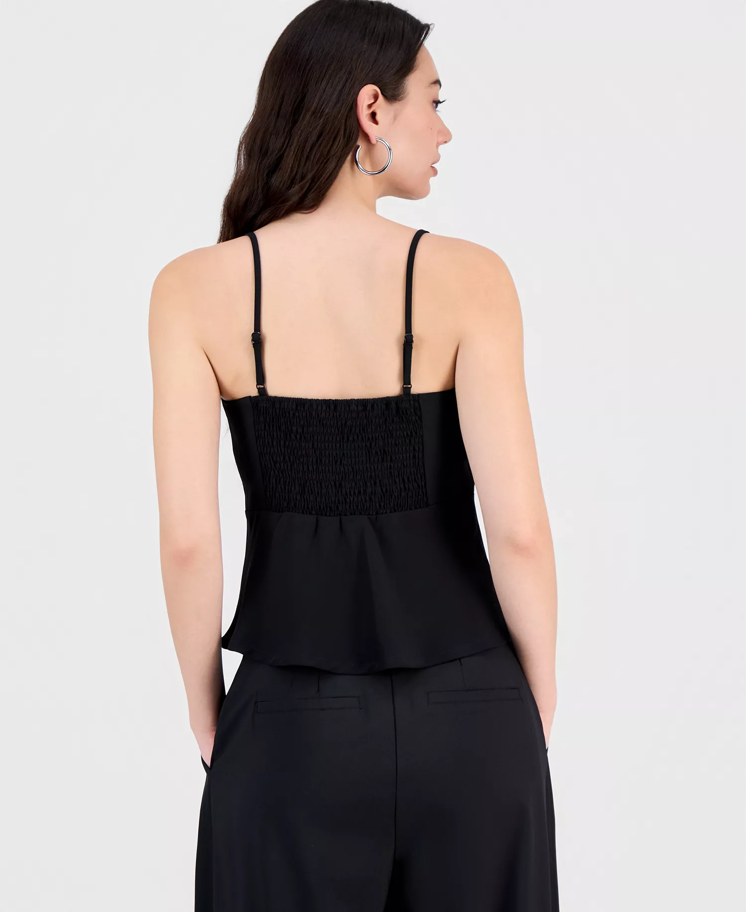 Women's Double Layered Peplum Camisole, Macy's Exclusive - Deep Black - L
