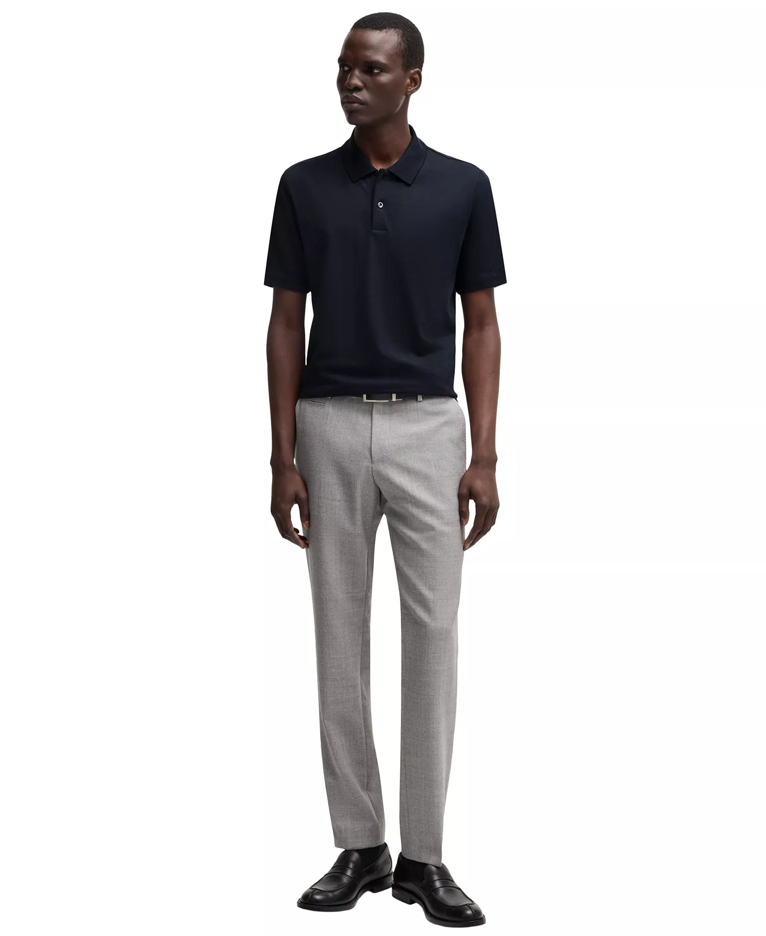 Men's Cotton-Silk Blend Relaxed-Fit Polo Shirt - Dark Blue - 2XL