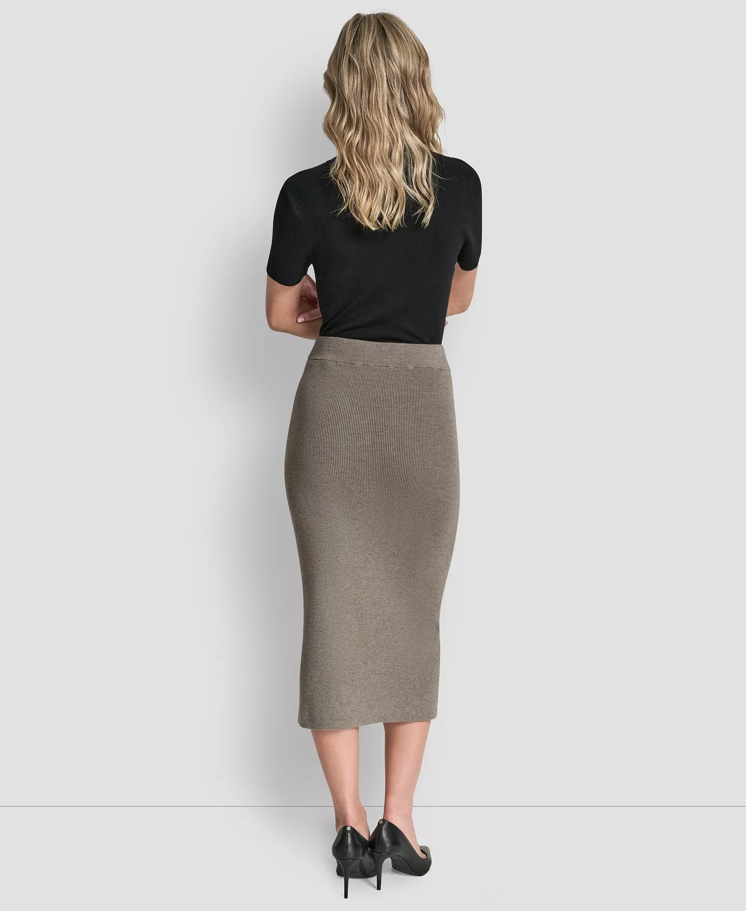Women's Fringe Detail Bodycon Midi Sweater Skirt - City Taupe Heather - L