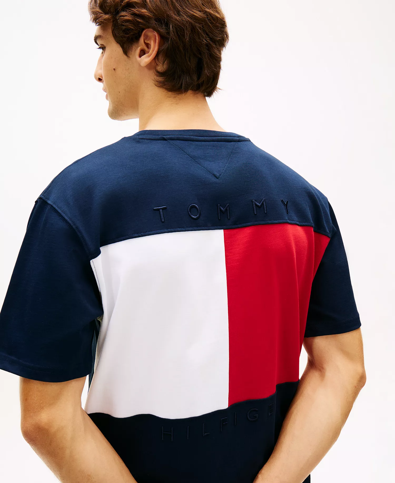 Men's Large Back Flag Graphic with Embroidery T-Shirt - Carbon Navy - L